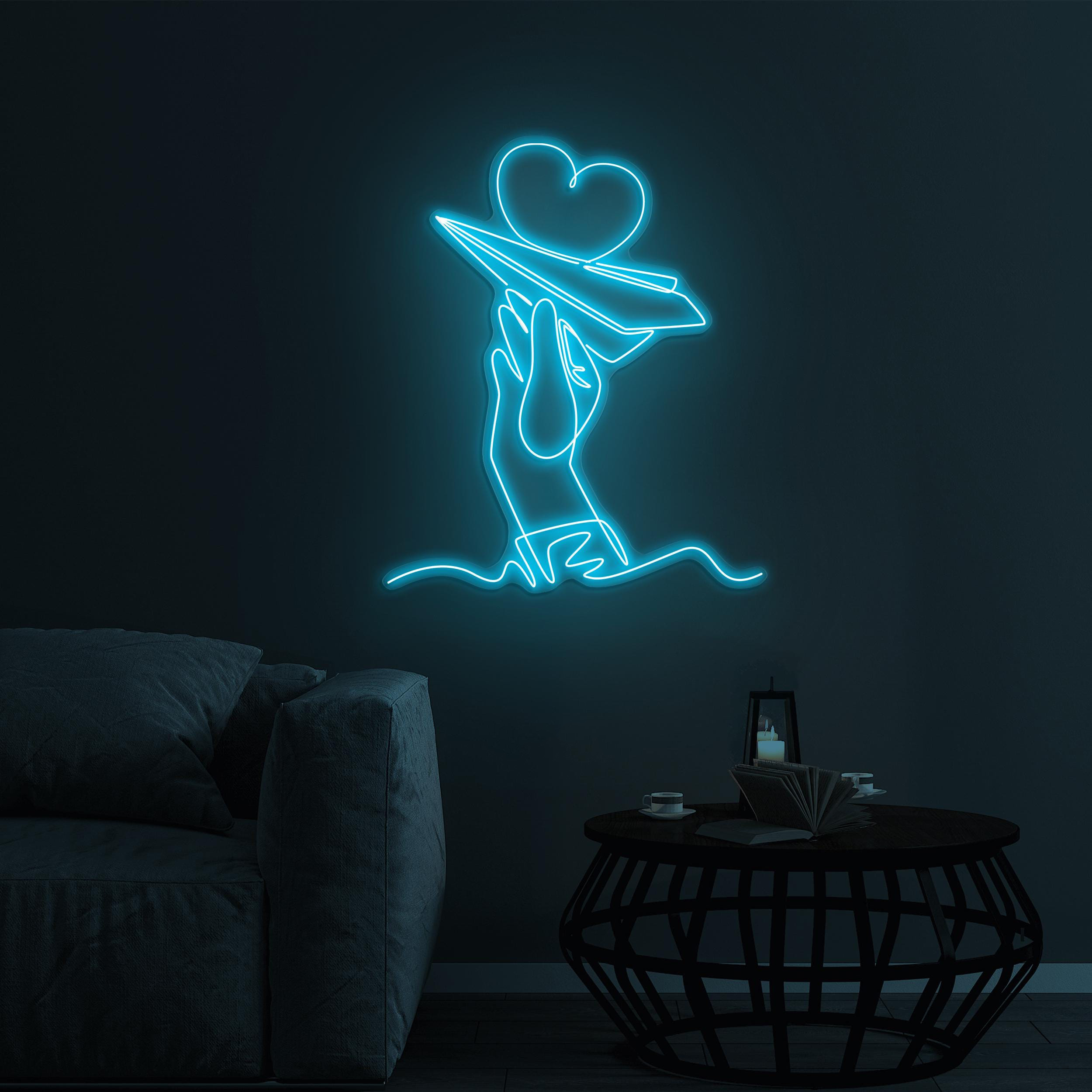 Hand and Paper Plane Neon Sign, Flying Heart LED Light, Hand and Paper Plane LED Neon Art, Home Wall Decor, Airport Wall Art, Custom Sign