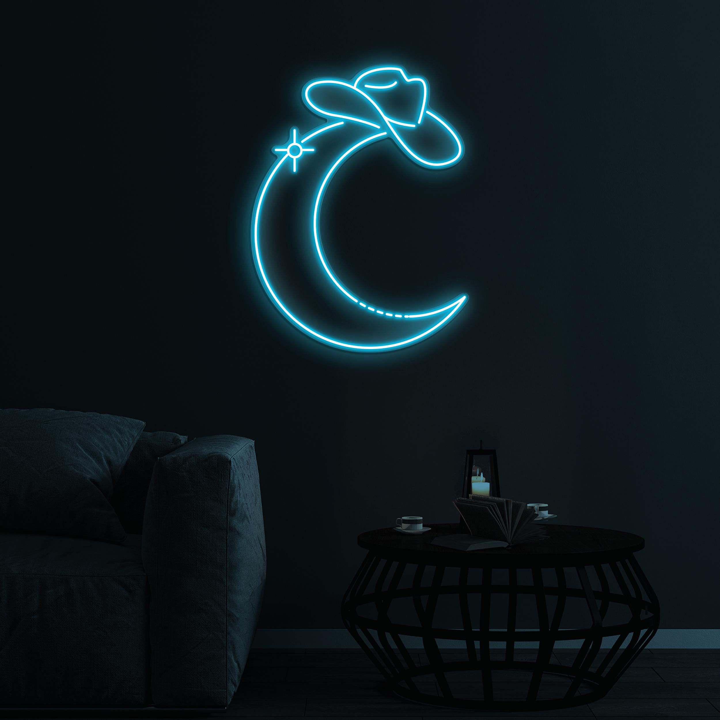 Moon Wearing Cowboy Hat Neon Sign, Moon LED Light, Home Wall Decor, Western Cowboy Bar Sign, Man Cave Decor, Western Bar Pub Neon Sign, Gift