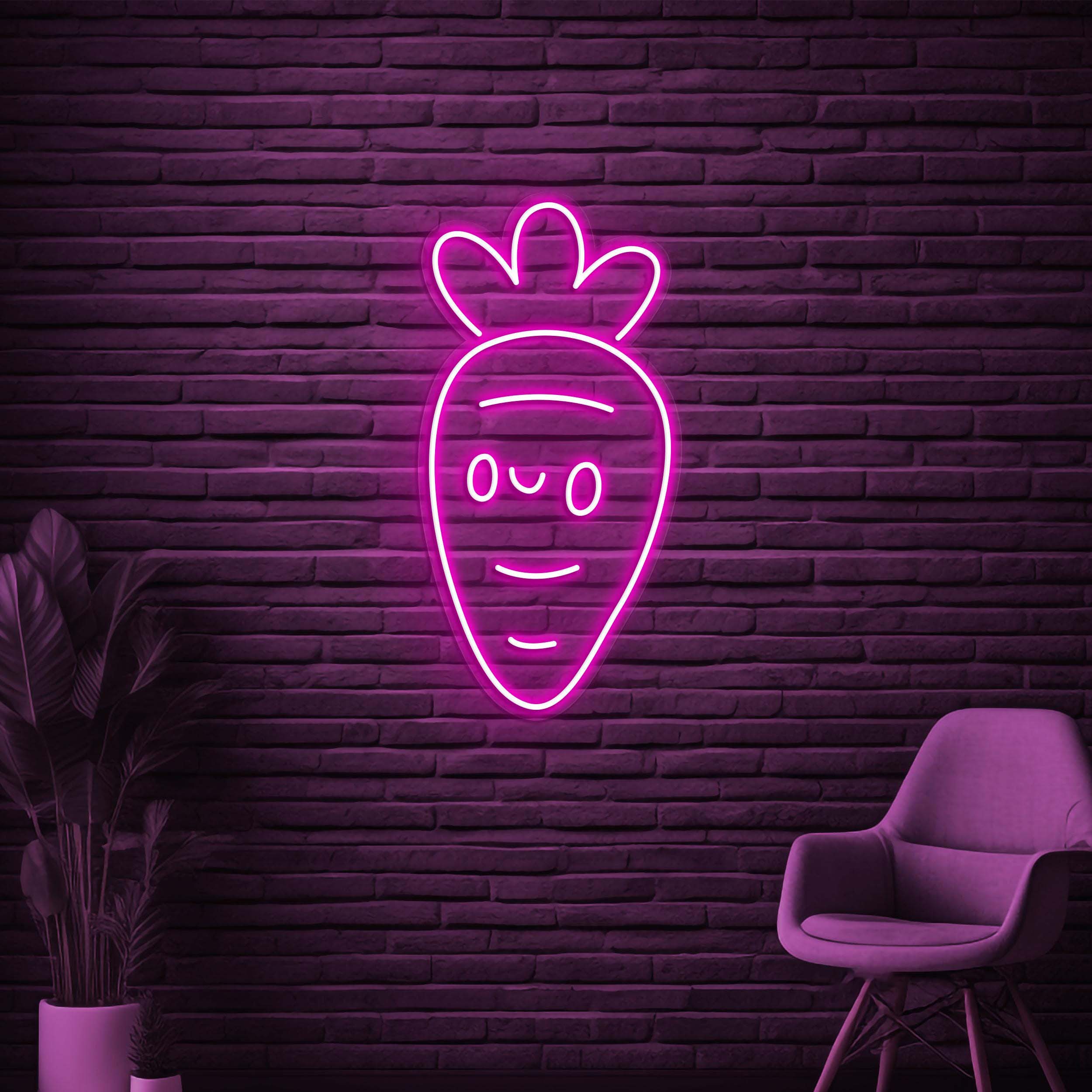 Carrot Neon Sign, Cute Carrot LED Light, Carrot Face Wall Decor, Vegetable Shop Neon Light, Custom Sign, Nursery Room Decor, Kitchen Decor