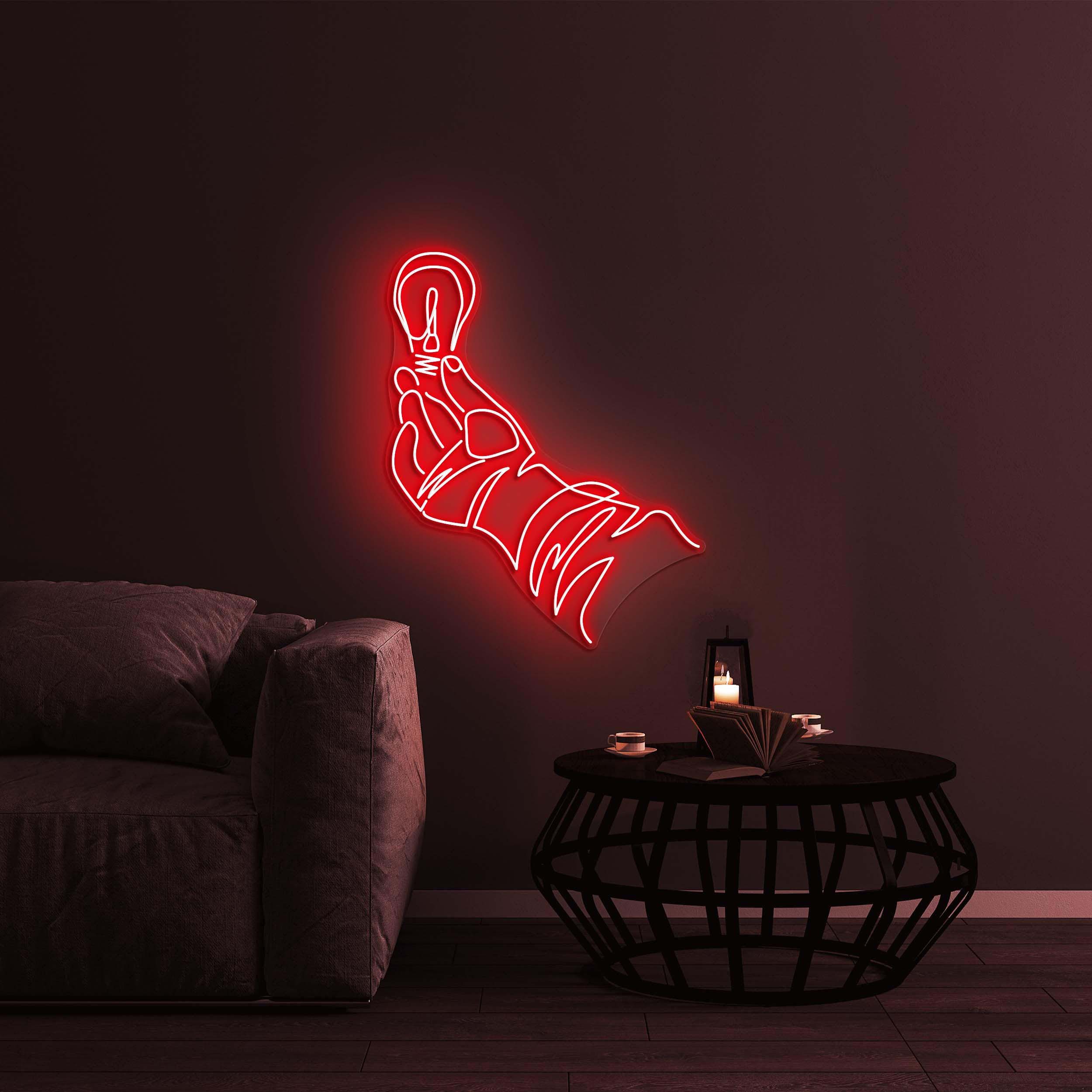 Hand with Bulb Neon Sign, Led Neon Art, Bulb Neon Light for Aesthetic Decor, Wall Art Sign, Hand Neon Art Sign, Home and Party Decor, Gift