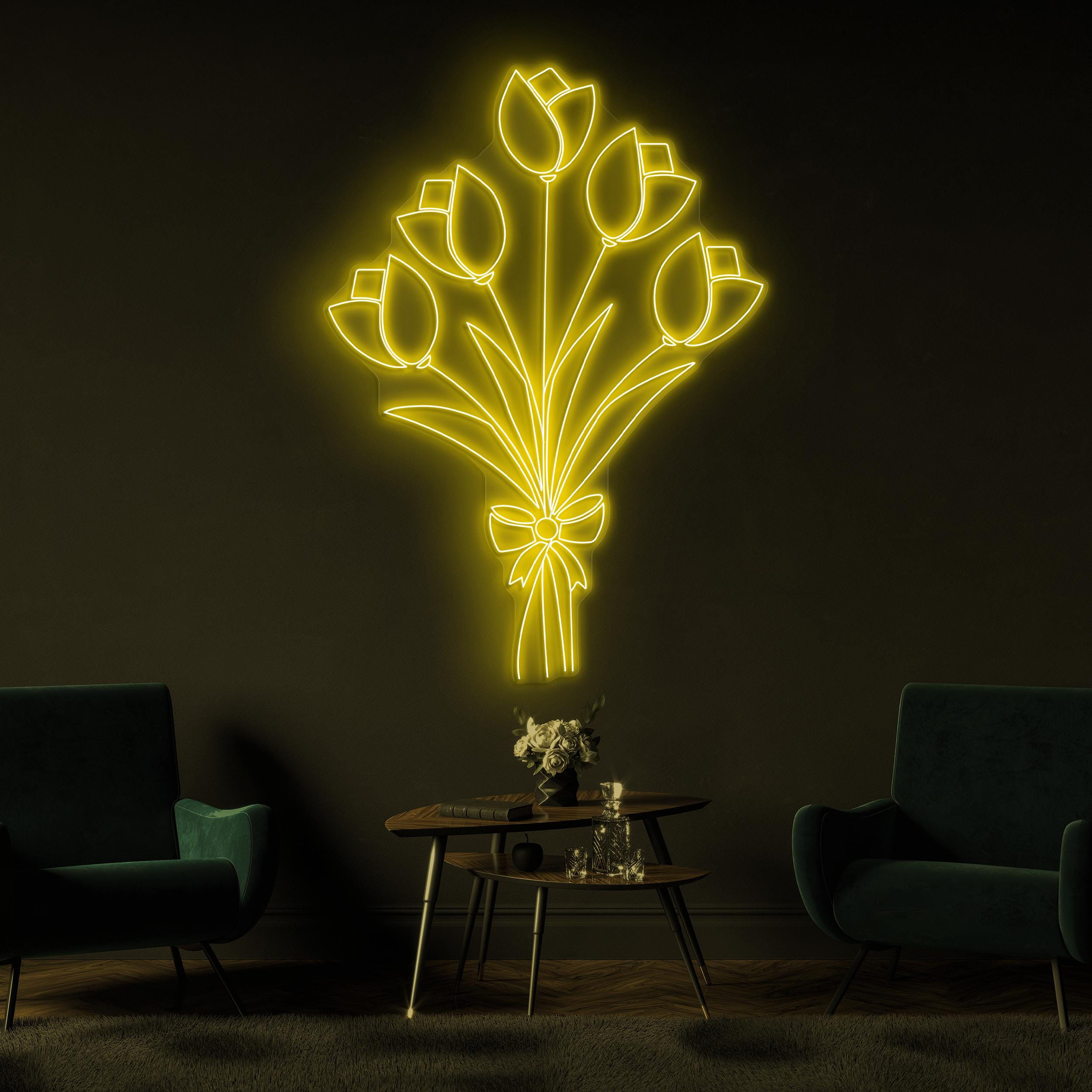 Tulip Neon Sign, Tulip Bouquet LED Light, Decor for Home, Party, Garden, Birthday & Yard, Romantic Gift for Couple, Wedding Neon Light