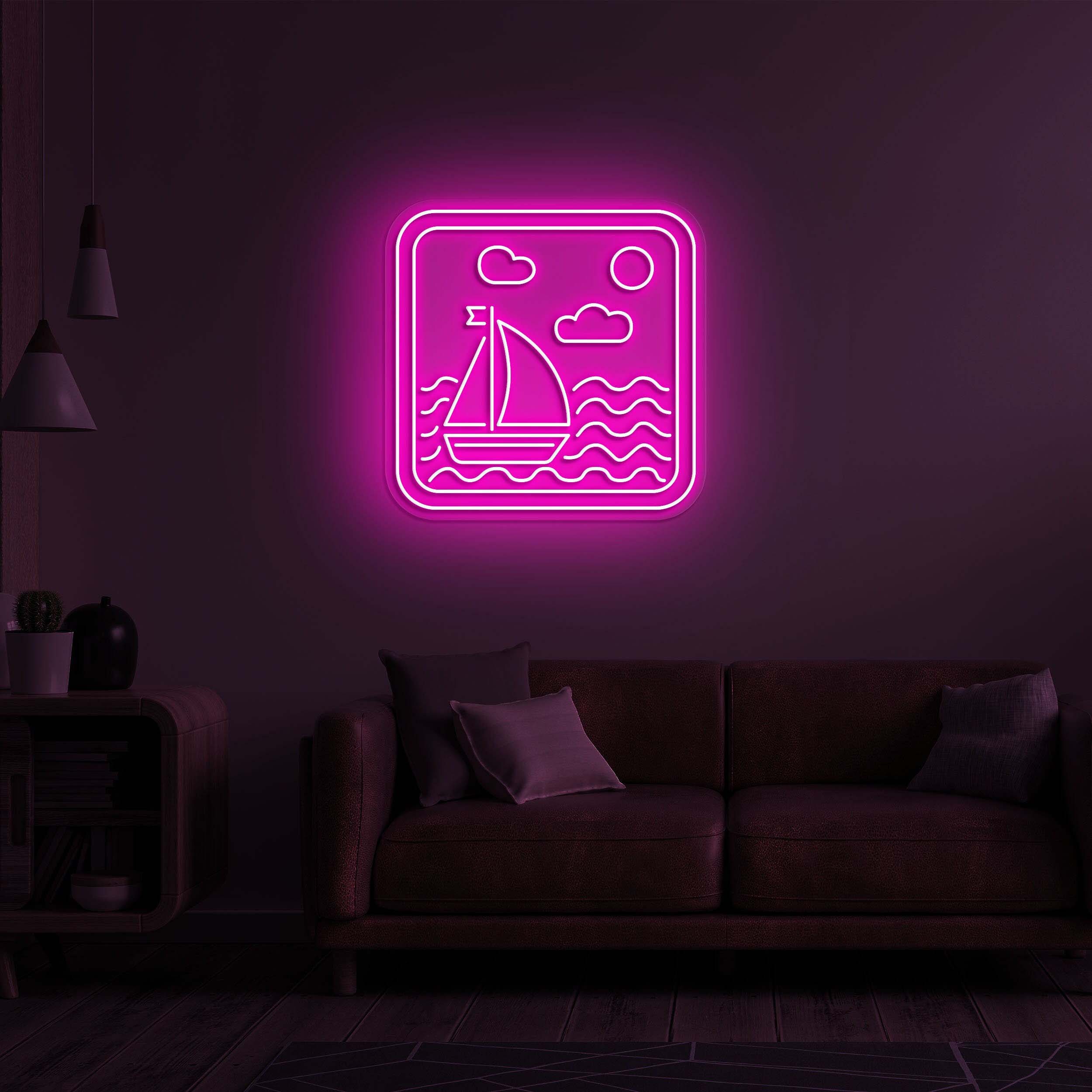Sailboat Neon Sign, Sailboat in Sea Frame Sign, Boat Neon Light, Sea Ship Neon Light, Wall Decor for Beach Lovers, Beach House Decor, Gift