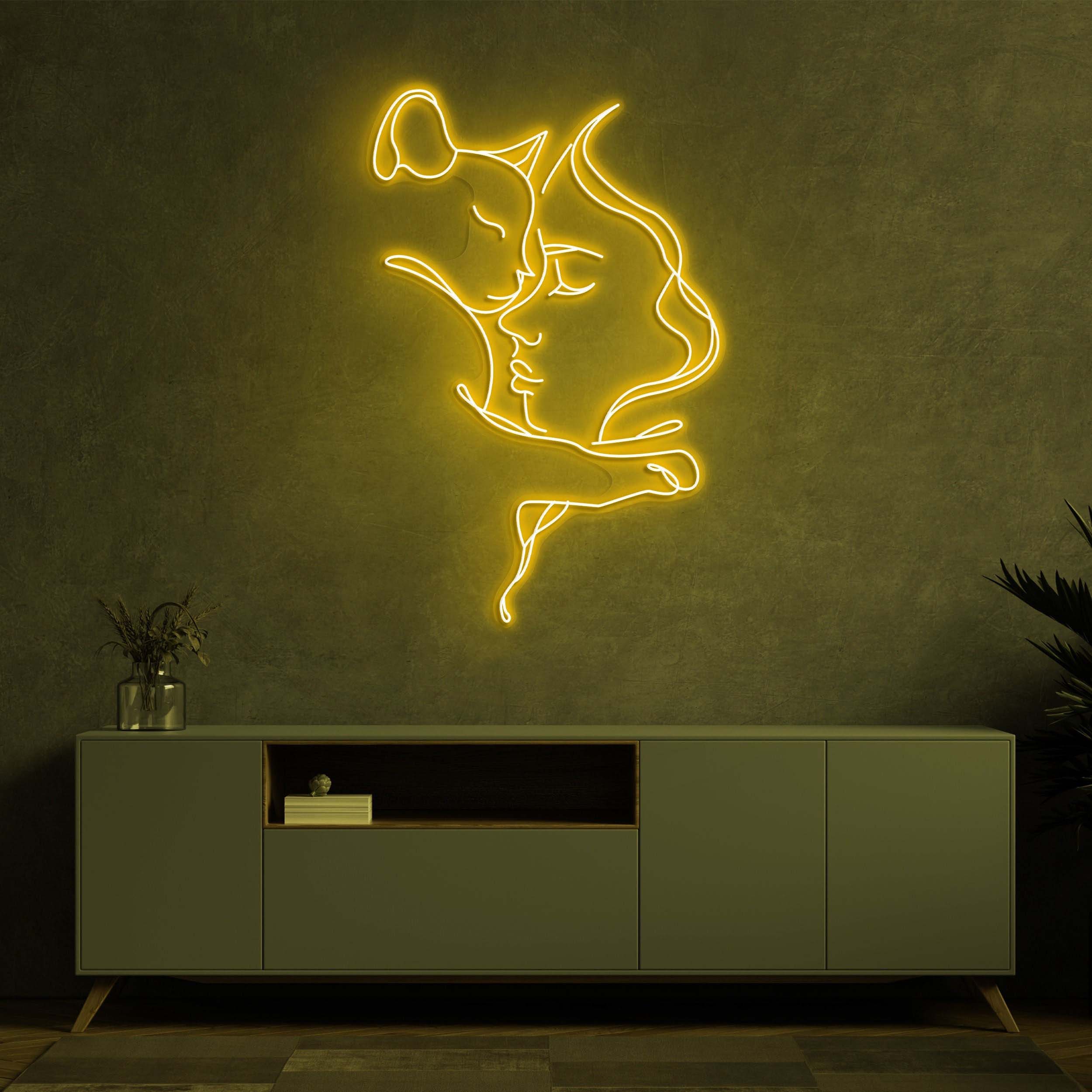Cat and Woman Neon Light, LED Wall Light, Pet Lover's Home Decor, Hug Cat and Owner Neon Sign, Women Neon Light, Wall Art for Home,Gift Idea