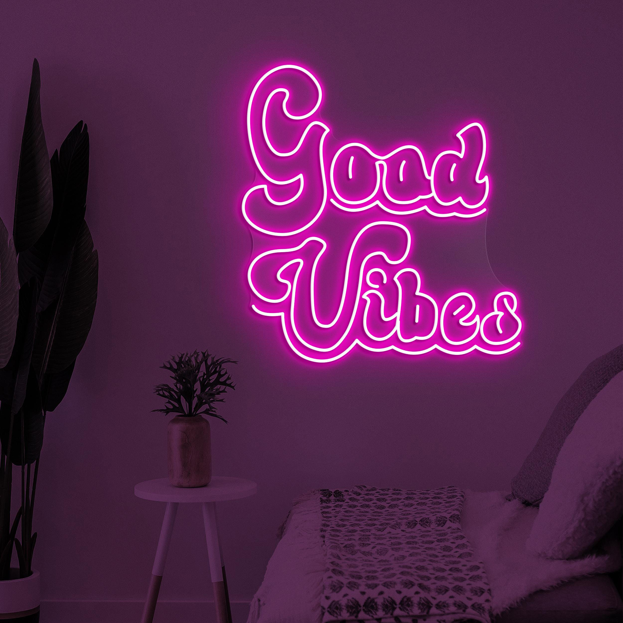 Good Vibes Neon Sign, Good Vibes LED Light, Party Wall Decor, Home Bedroom Wall Art, Bar and Cafe Neon Light, Positive Energy Neon Decor