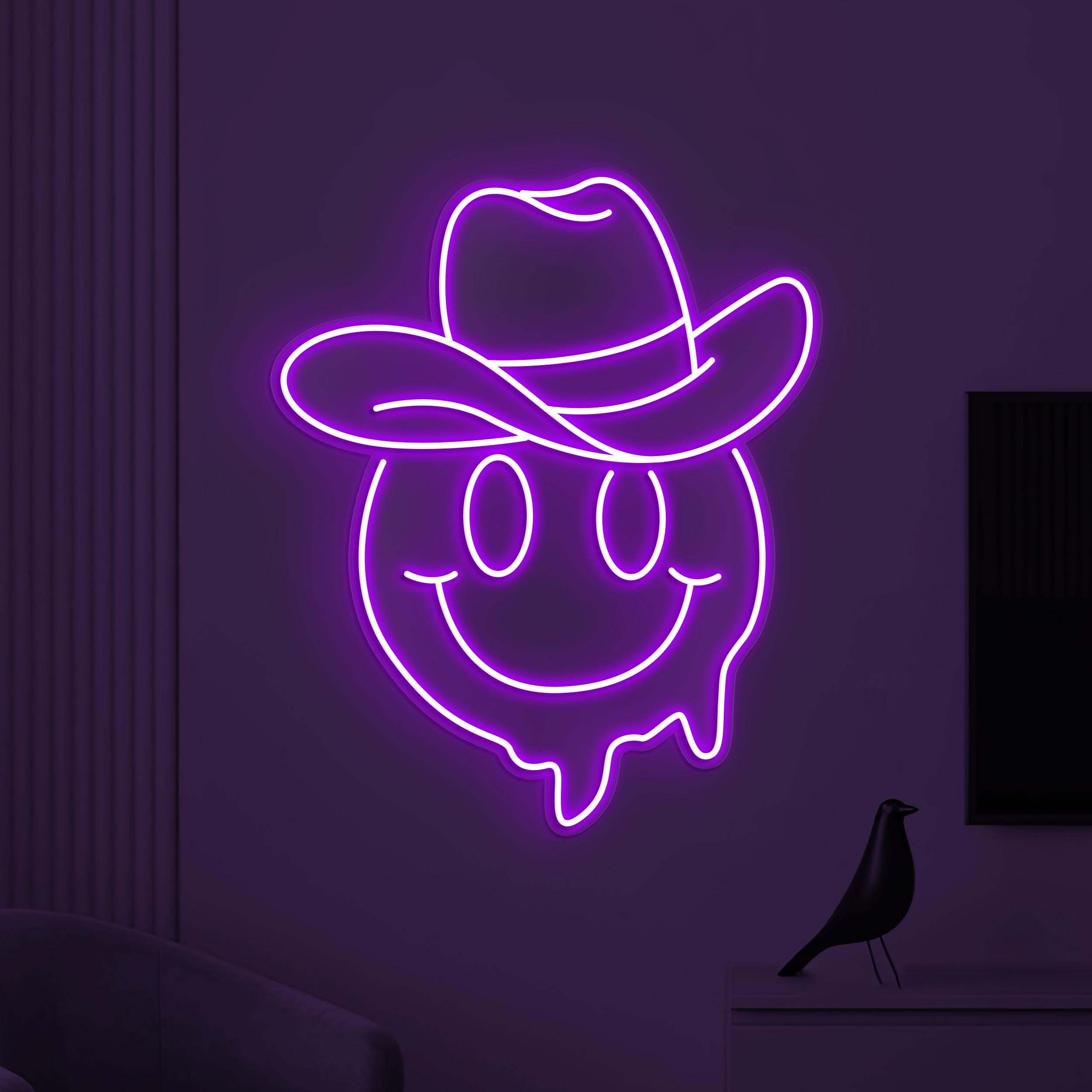 Smiley Cowboy Neon Sign, Smiley Emoji Cowboy LED Sign, Cowboy Hat Wall Decor, Melting Face Neon Sign, Kids Room Decor, Home Wall Decor, Gift