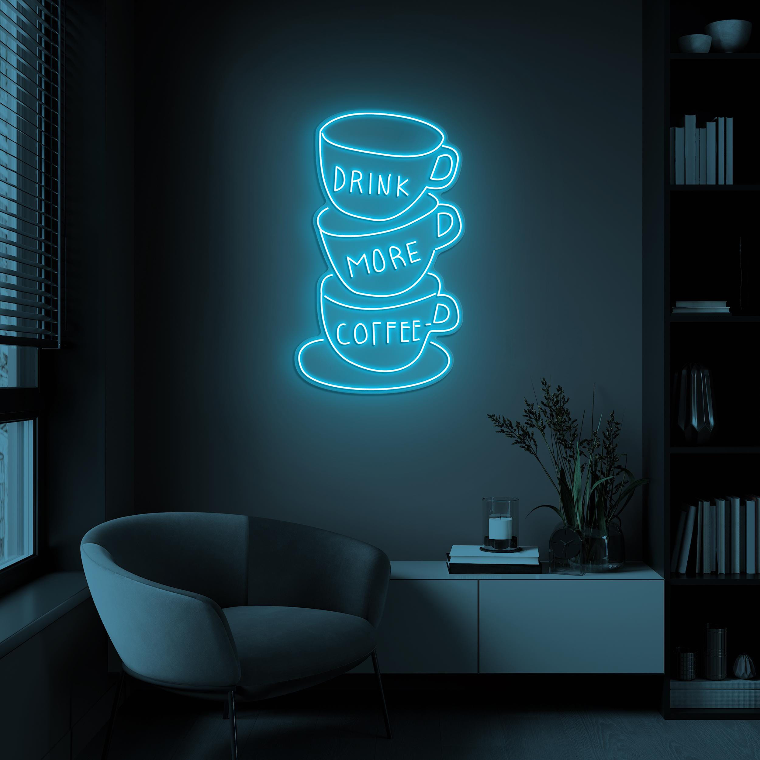 Drink More Coffee Neon Sign, Drink More Coffee LED Light, Drink More Coffee Wall Art, Coffee Lover Gift, Cups Wall Art, Home Room Shop Decor