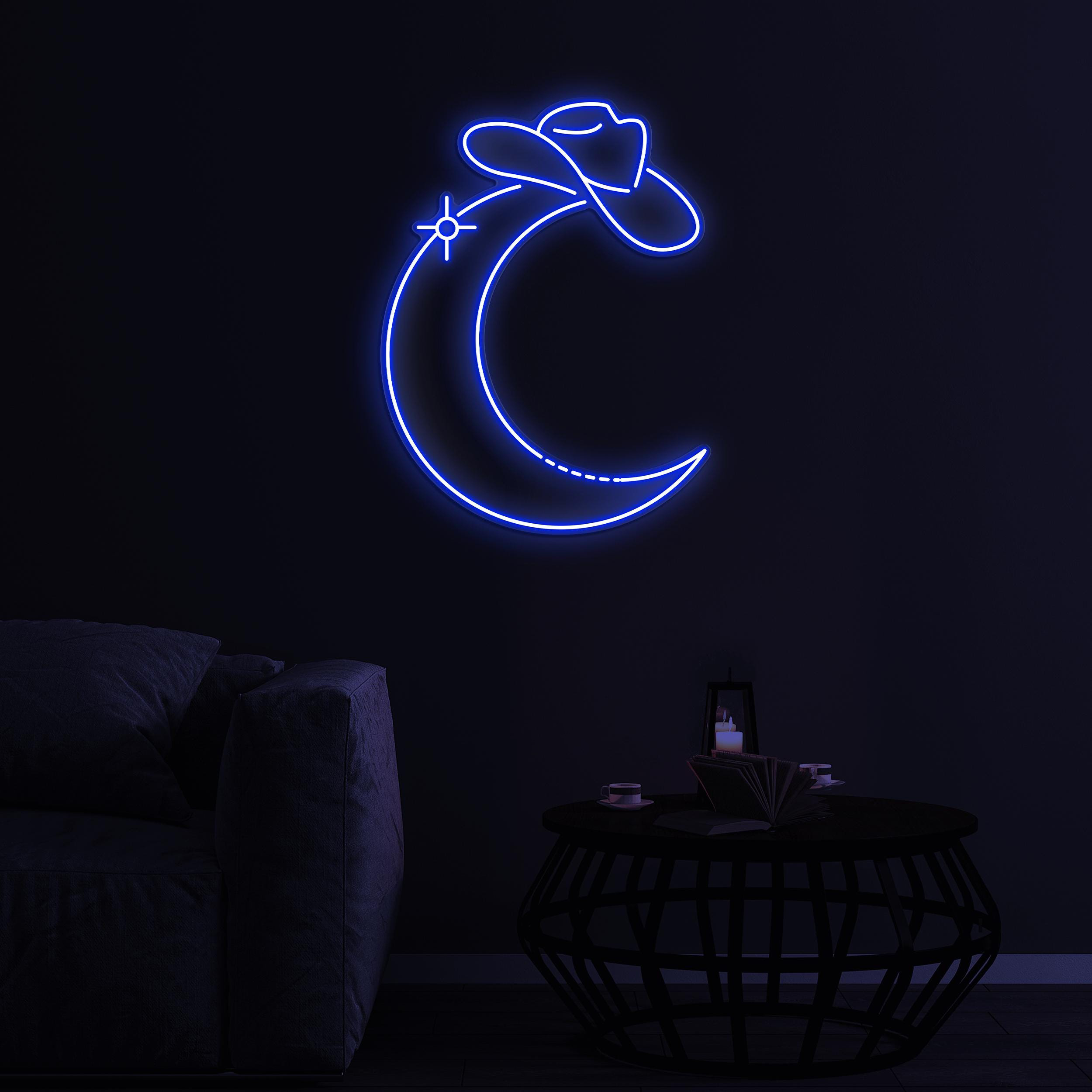 Moon Wearing Cowboy Hat Neon Sign, Moon LED Light, Home Wall Decor, Western Cowboy Bar Sign, Man Cave Decor, Western Bar Pub Neon Sign, Gift