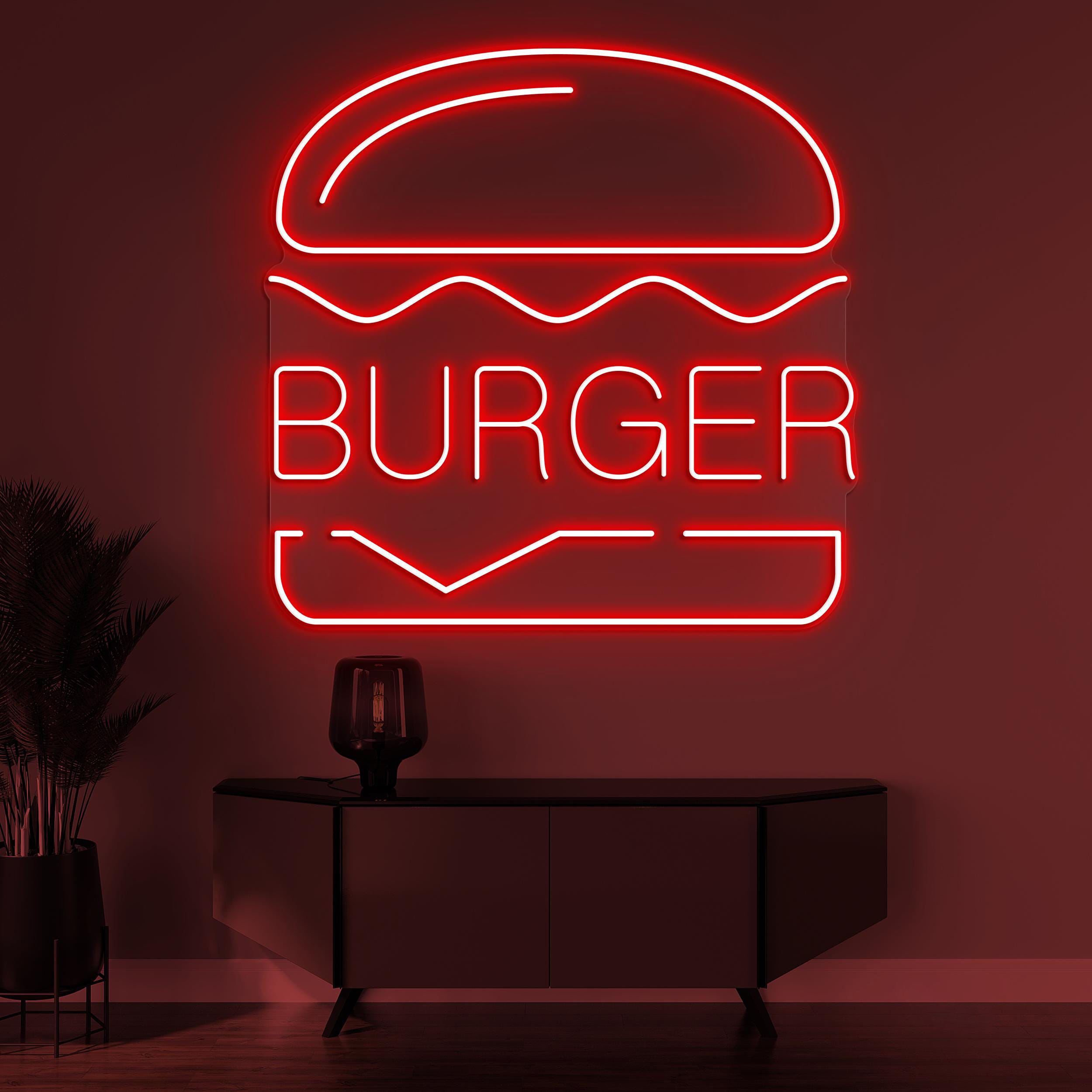Burger Neon Sign, Burger LED Light, Hamburger Wall Decor, Restaurant Wall Art, Fast Food Neon Light, Burger Shop Neon Art, Street Food Decor