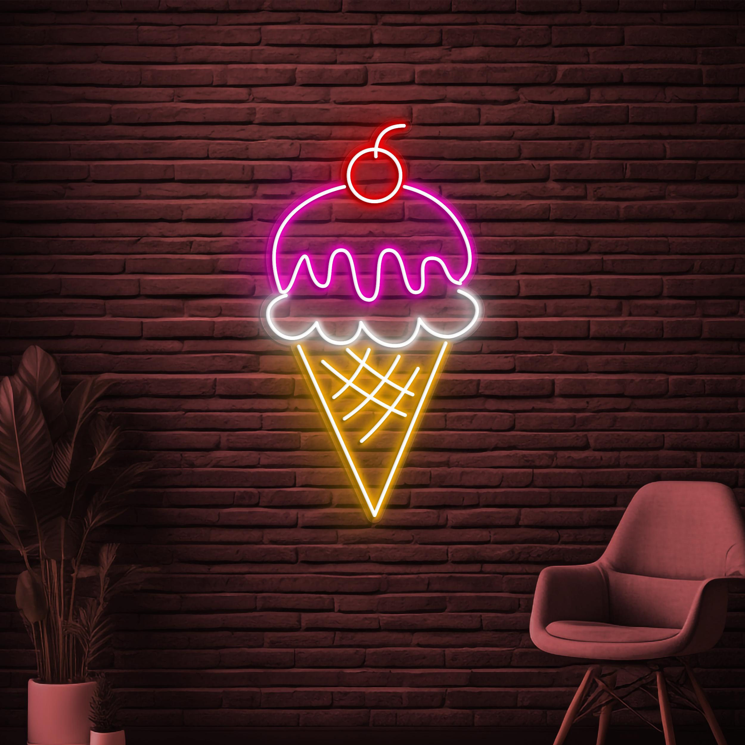 Cone Ice Cream Neon Sign, Cone Ice Cream LED Light, Ice Cream Shop Wall Art, Dessert Spot Wall Decor, Decor for Cafe, Bar, Sweet Shops decor