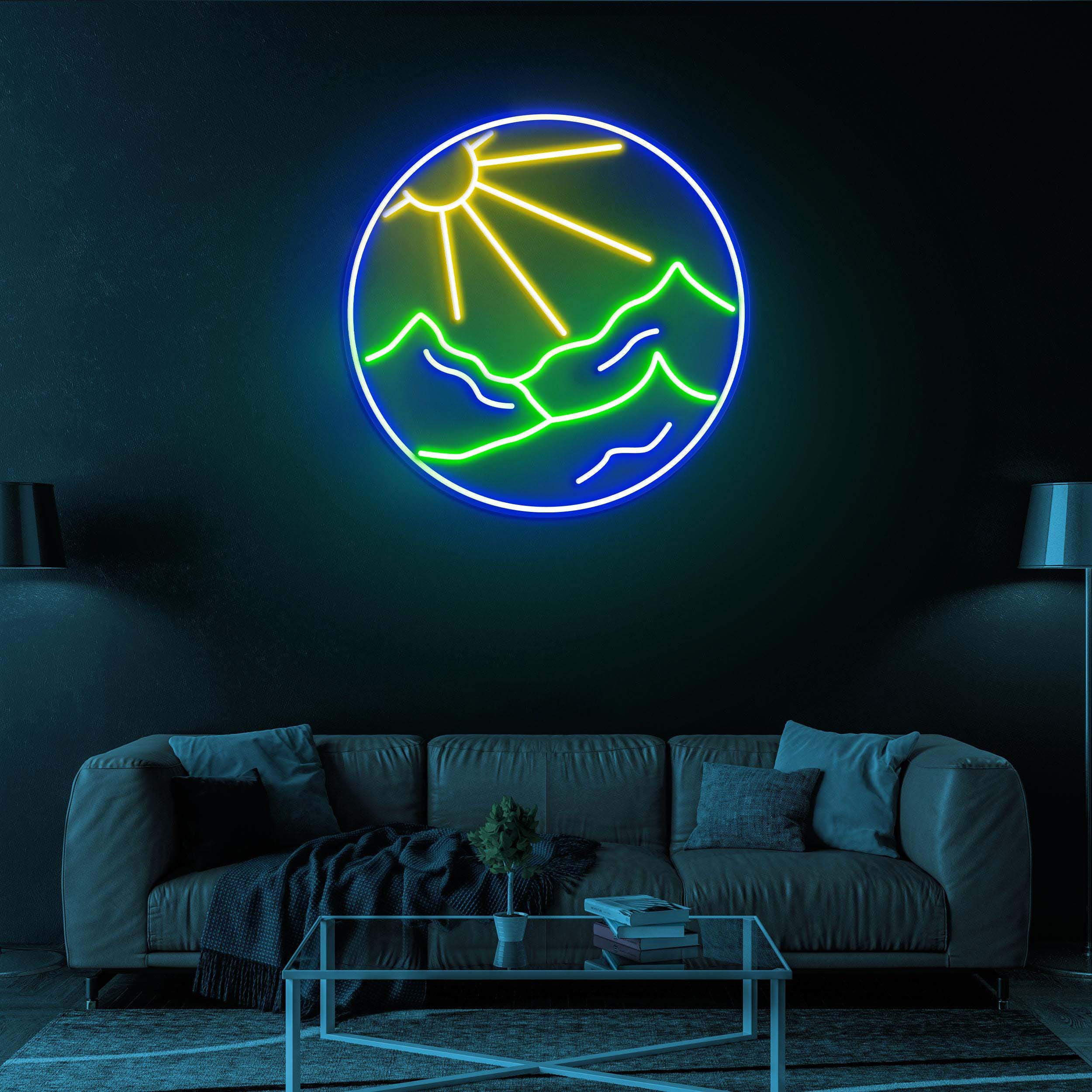 Sun and Mountains Neon Sign, Sun and Mountains LED Light, Sun and Mountains Neon Art, Decor for Home, Cafe & Game Room, Custom Neon Sign
