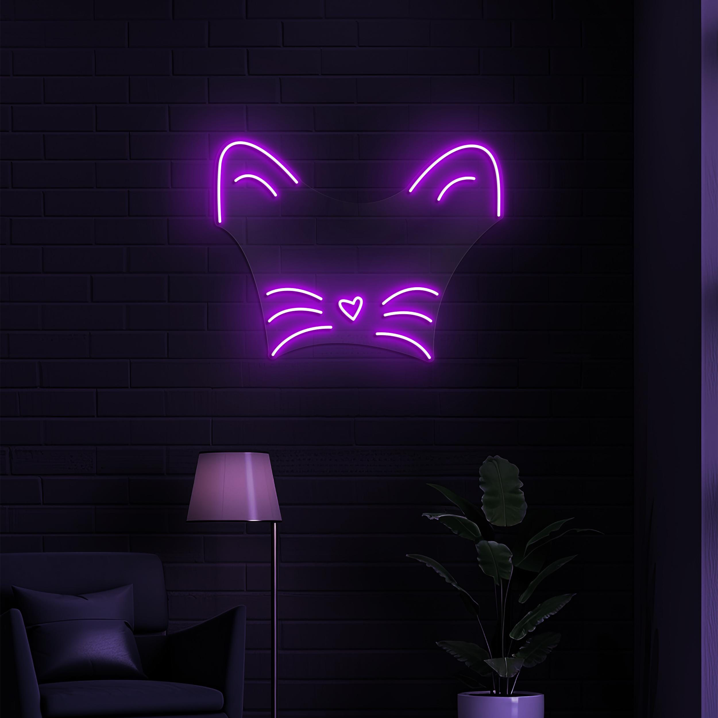Cat Face Neon Sign, Cat Face LED Light, Kitten Neon Wall Art, Cute Cat Wall Decor, Decor for Kids Room & Game Room, Cat Lover, Home Decor