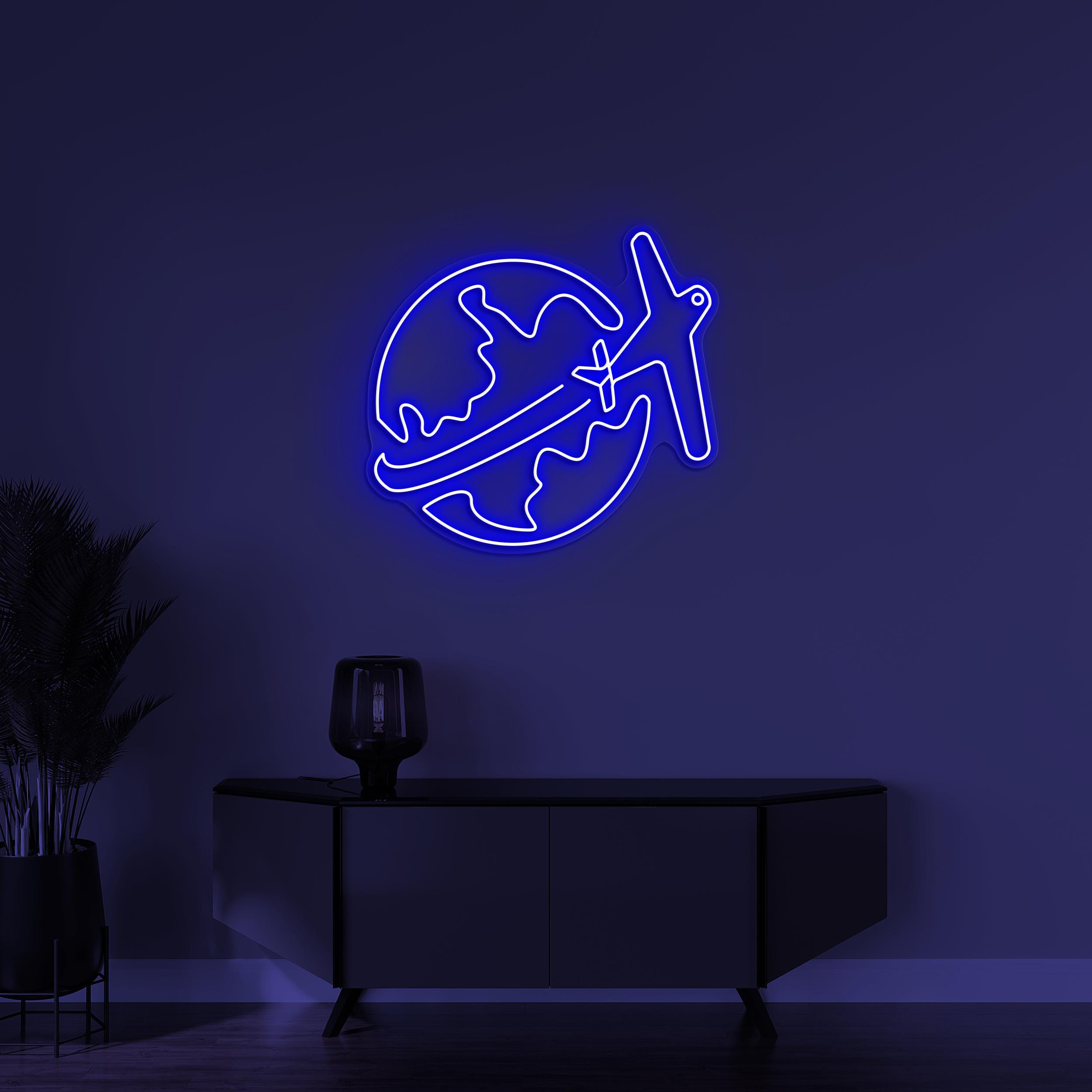 World Neon Sign, Travel World LED Light, Airplane Wall Decor, Earth Neon Sign, Travel Agency Wall Sign, Trip Neon Art, Travel Logo Sign