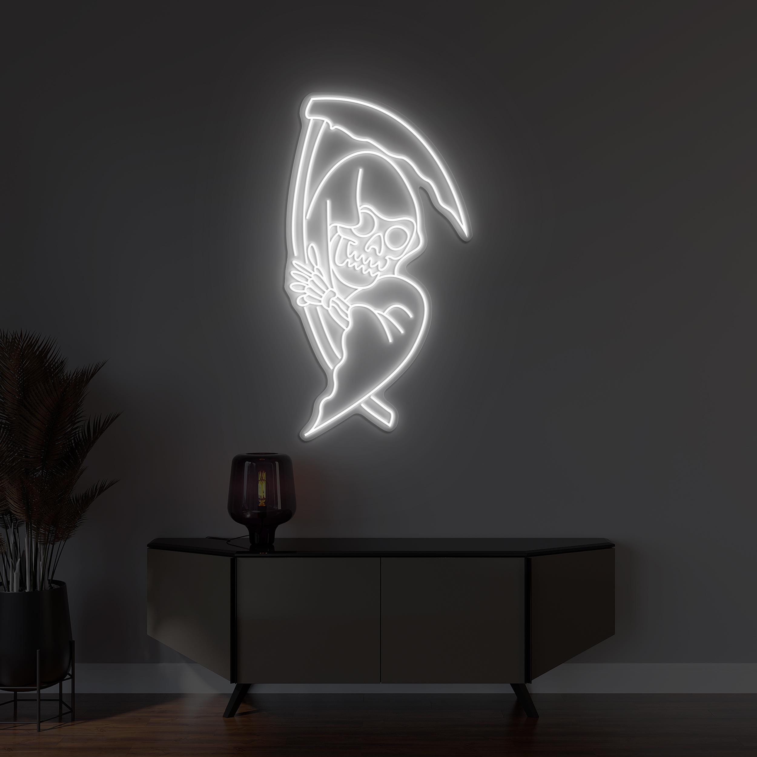 Grim Reaper Neon Sign, Grim Reaper LED Light, Skeleton Wall Art, Spooky Sign, Horror House Decor, Halloween Wall Decor, Halloween Party Art