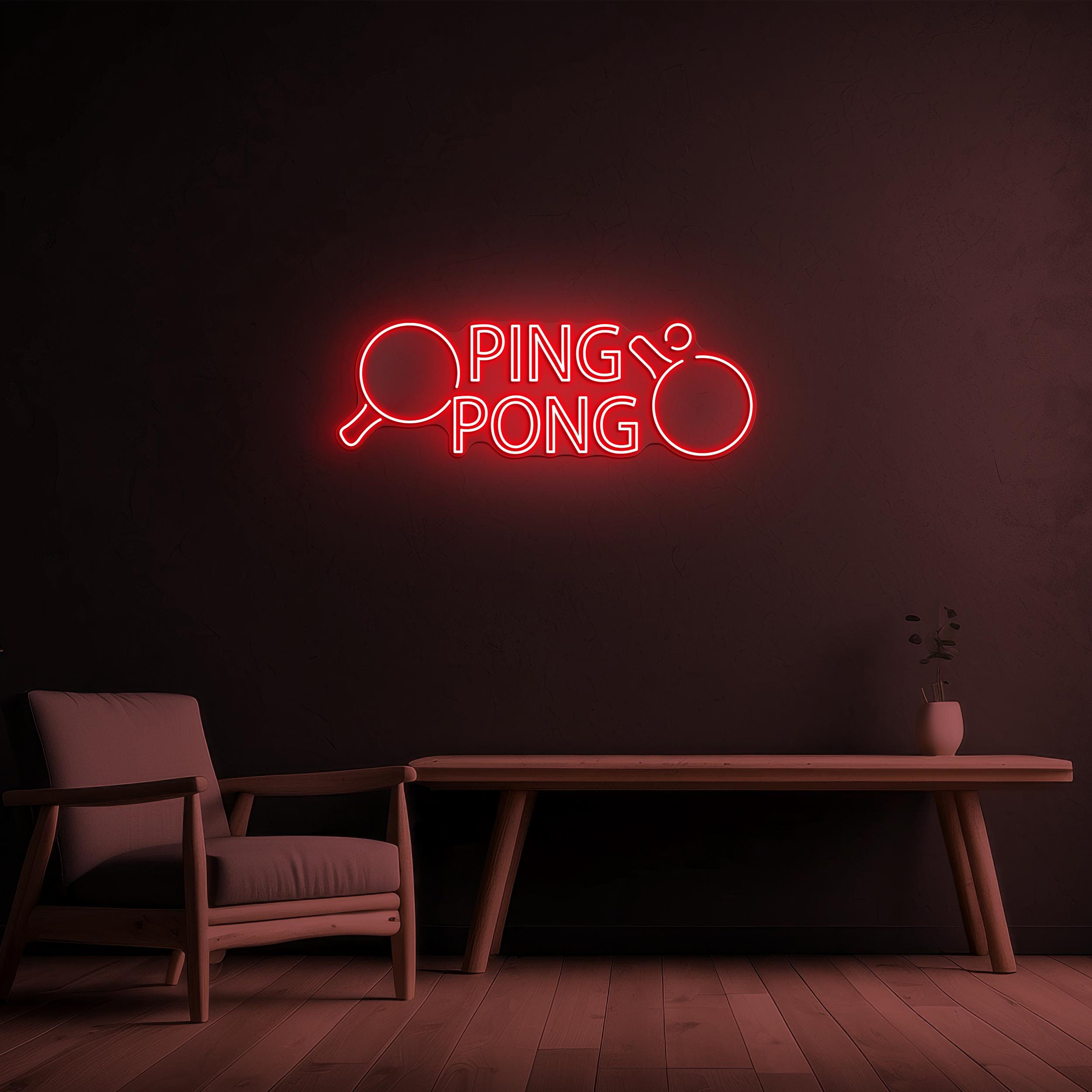 Ping Pong Neon Sign, Ping Pong LED Light, Ping Pong Paddle & Ball Wall Decor, Table Tennis Racket Art, Tennis Lover Gift, Gaming Club Sign