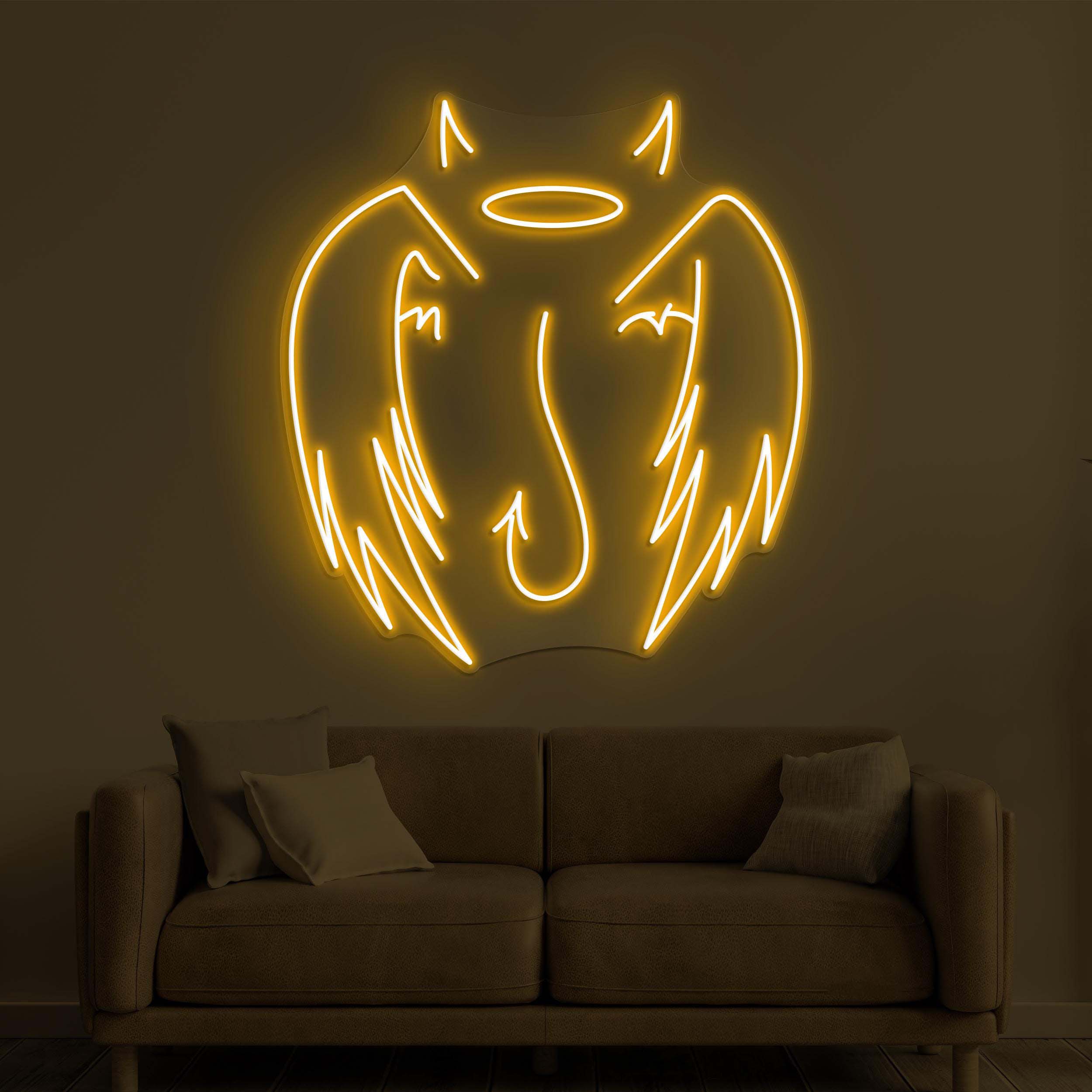 Angel & Devil Wings Neon Sign, Angel and Devil Wings LED Light, Devil Horn Wall Art, Home Wall Decor, Evil Horns Sign, Room or Party Decor