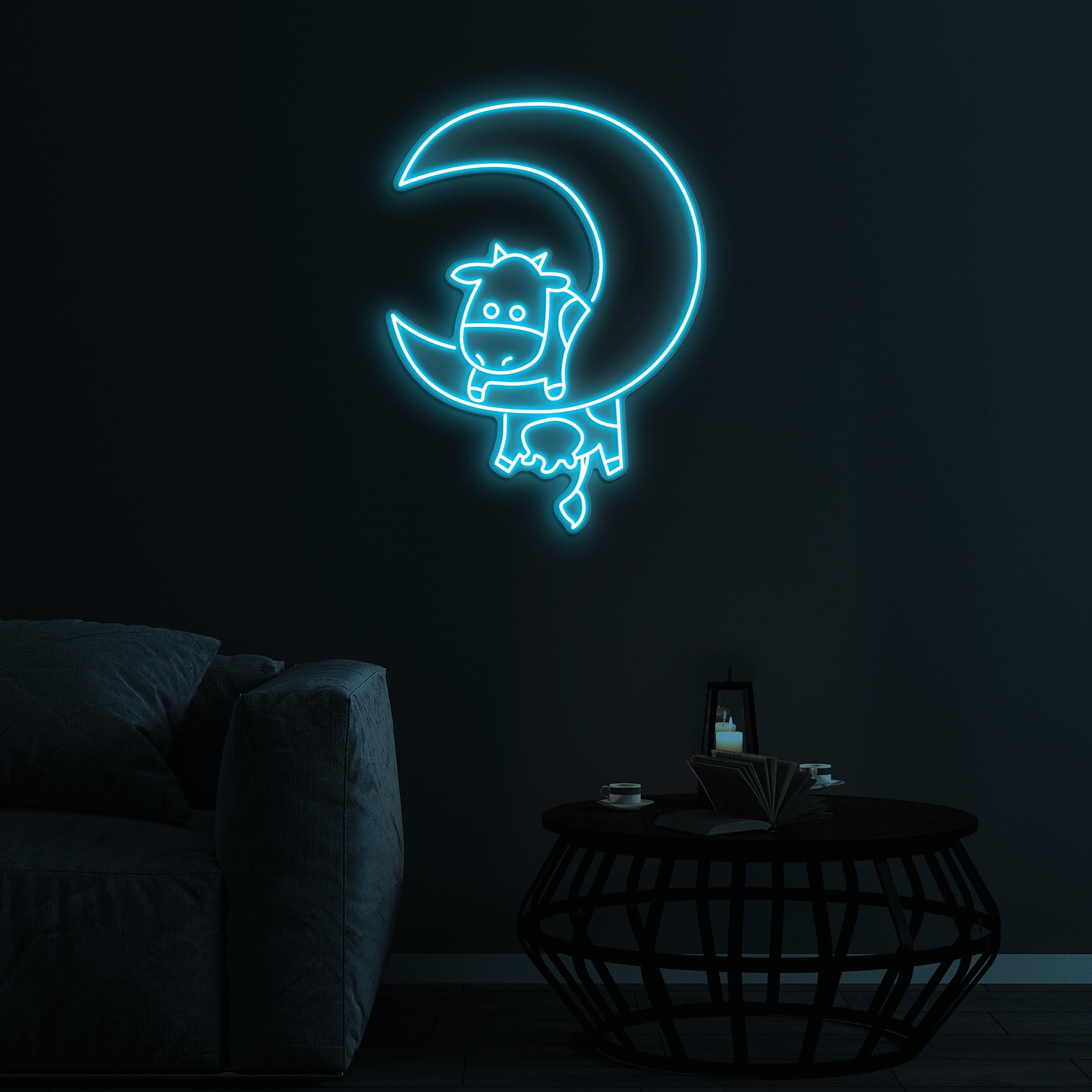 Cow With Moon Neon Sign, Cow on Moon LED Light, Cow Moon Wall Art, Farmer Lover Gifts, Cow Farm Wall Art, Gifts For Kids, Kids Room Decor