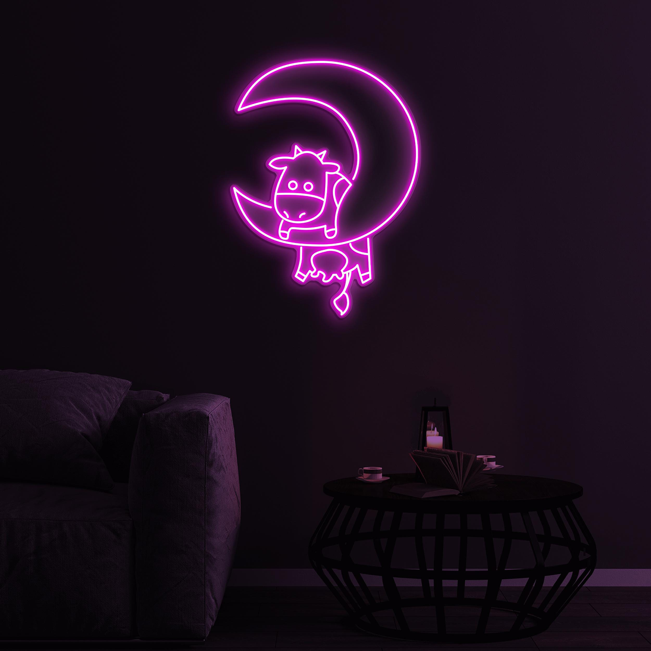 Cow With Moon Neon Sign, Cow on Moon LED Light, Cow Moon Wall Art, Farmer Lover Gifts, Cow Farm Wall Art, Gifts For Kids, Kids Room Decor