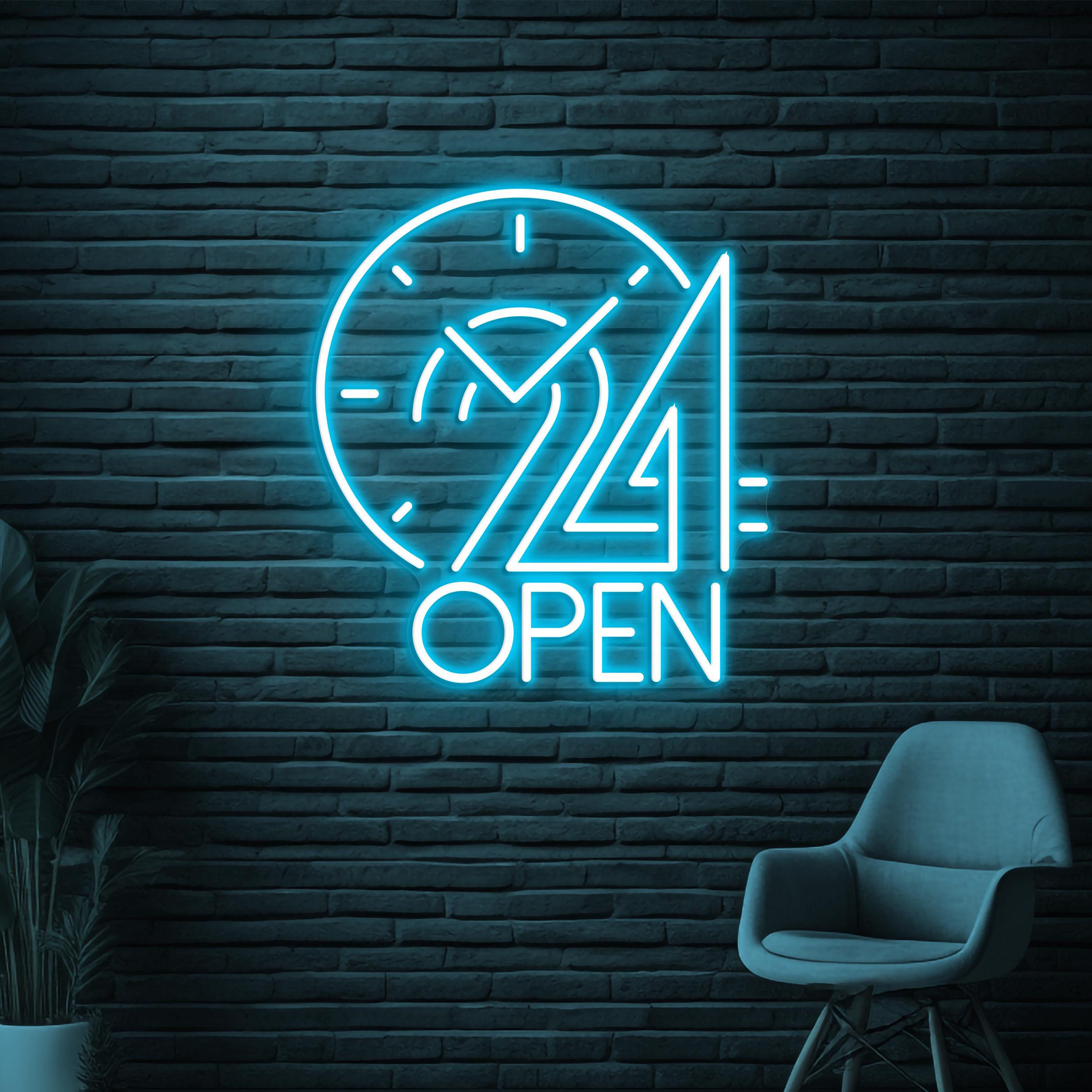 24 Open Neon Sign, 24 Hours Open LED Sign, Clock Wall Decor, Home Wall Art, Sign, Business Neon Sign, Restaurant Neon Light, Bar Club Decor