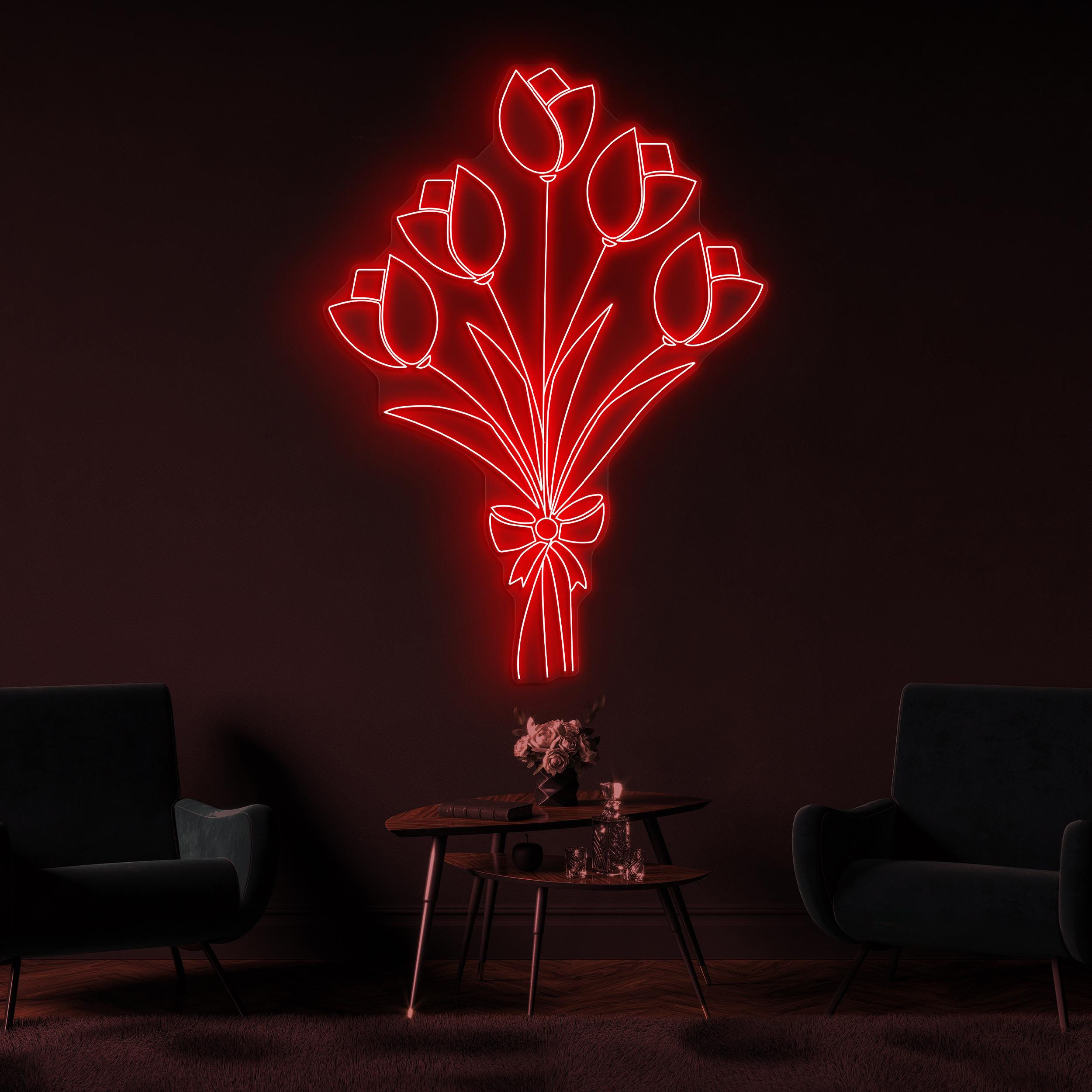 Tulip Neon Sign, Tulip Bouquet LED Light, Decor for Home, Party, Garden, Birthday & Yard, Romantic Gift for Couple, Wedding Neon Light