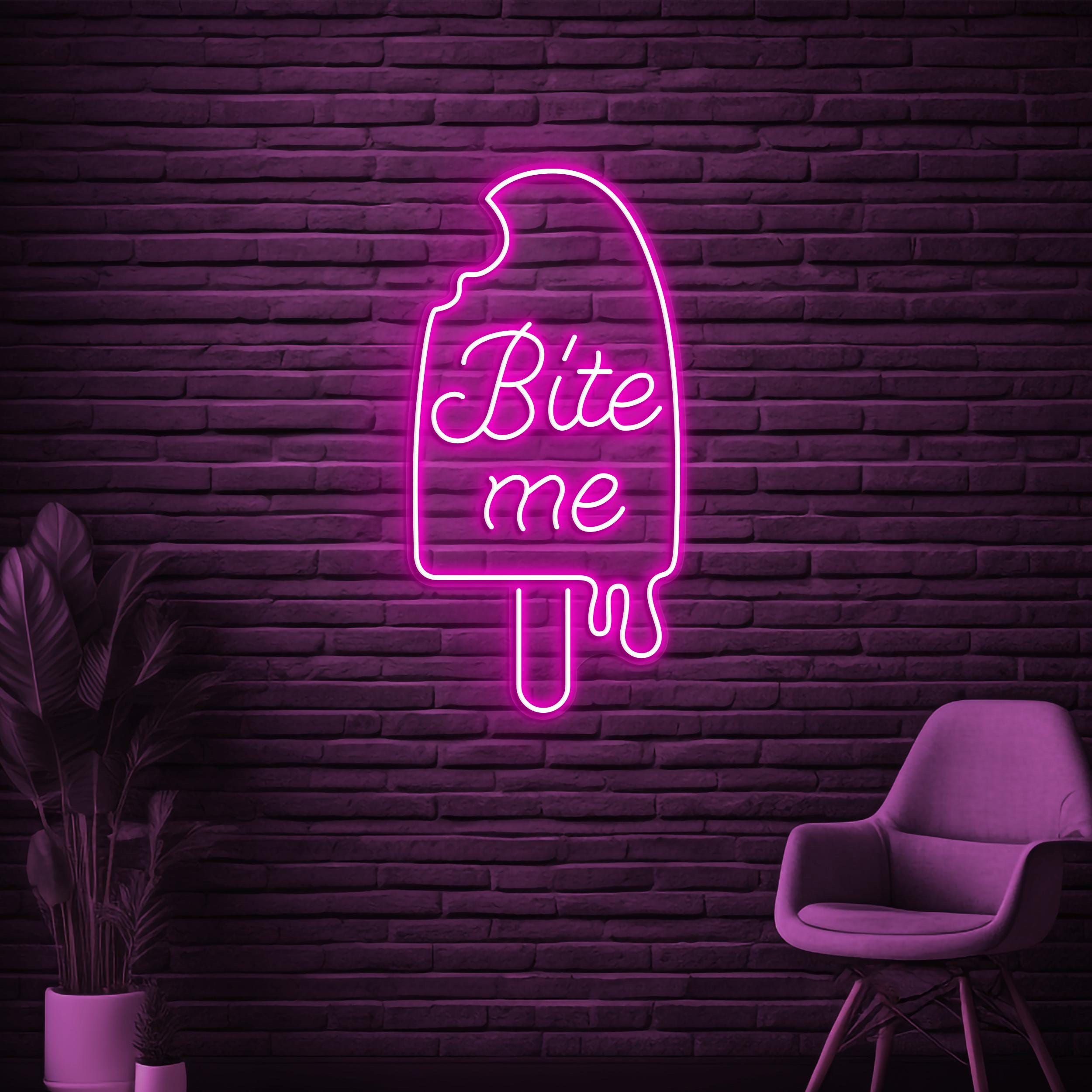 Bite Me Neon Sign, Bite Me LED Light, Ice-cream Wall Decor, Ice-cream Shop Wall Art, Custom Neon Sign, Popsicle Neon Sign, Popsicle Lover