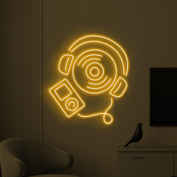 Music Neon Sign, Headphone LED Light, Headphone With Mobile Wall Art, Music Lover Wall Decor, Dance Club Neon Light, Music Studio Neon Sign