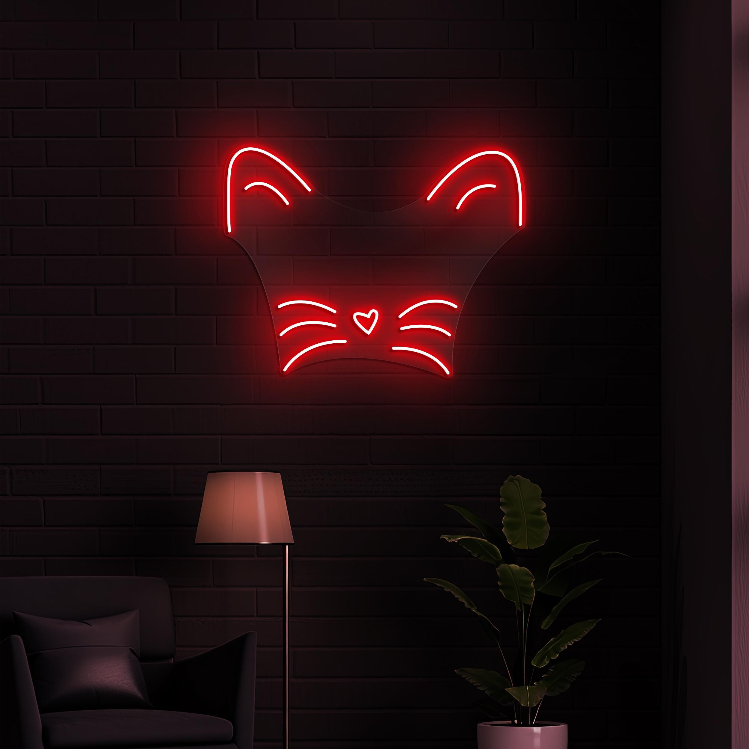 Cat Face Neon Sign, Cat Face LED Light, Kitten Neon Wall Art, Cute Cat Wall Decor, Decor for Kids Room & Game Room, Cat Lover, Home Decor