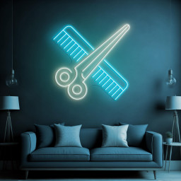 Scissors and Comb Neon Sign, Scissors and Comb LED Light, Hairdressing Tools LED Neon Art, Barber Shop Decor, Salon decor, Business Neon Art