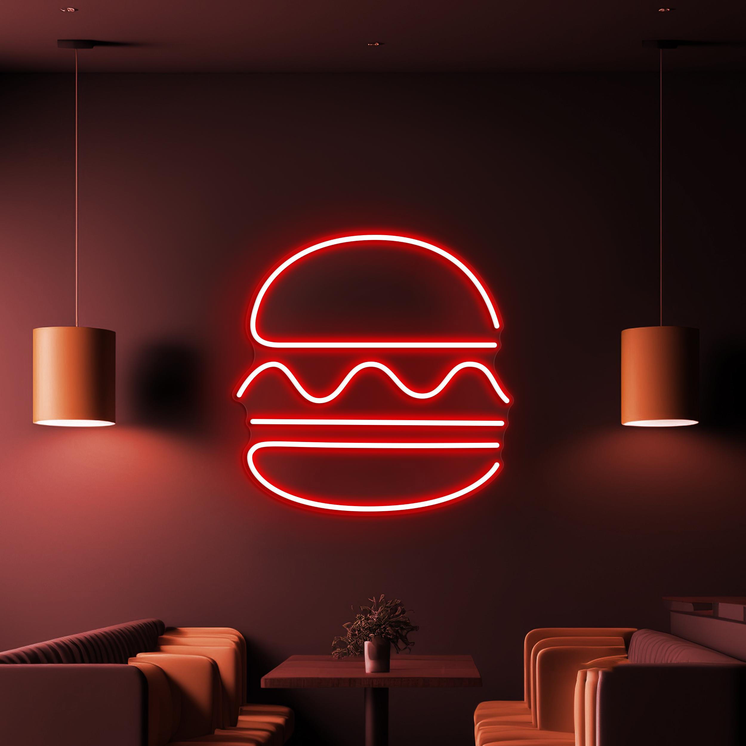 Burger Neon Sign, Burger LED Light, Fast Food Wall Decor, Kitchen Wall Art, Hamburger Neon Light, Street Food Decor, Burger Shop Neon Art