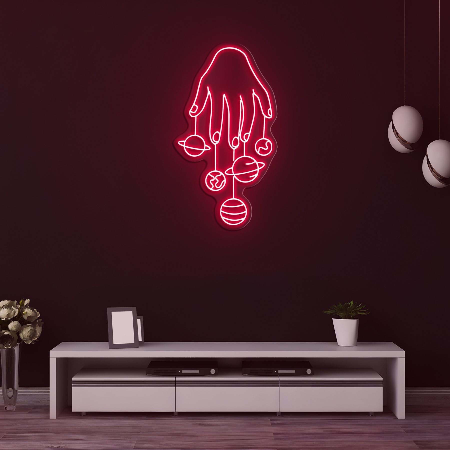 Hand Neon Sign, Planets LED Light Wall Decor, Galaxy Art, Cosmic Hand Neon Light, Planet Hand LED Sign, Room Wall Decor, Galaxy Neon Light