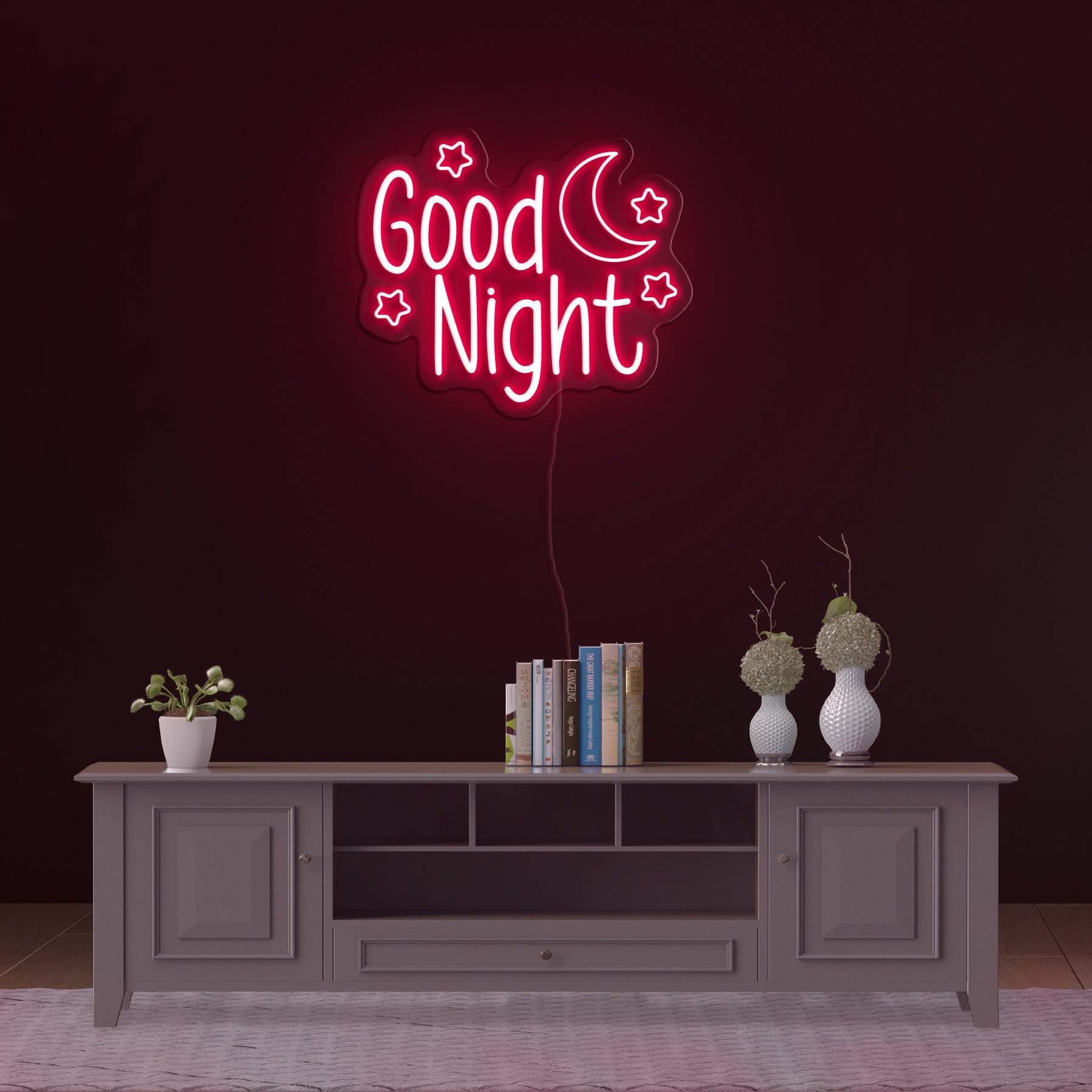 Good Night with Star and Moon Neon Sign, Dreamy Wall Decor for Bedroom, LED Nightlight, Bedroom Decor, Wedding Gift, Moon Night Light