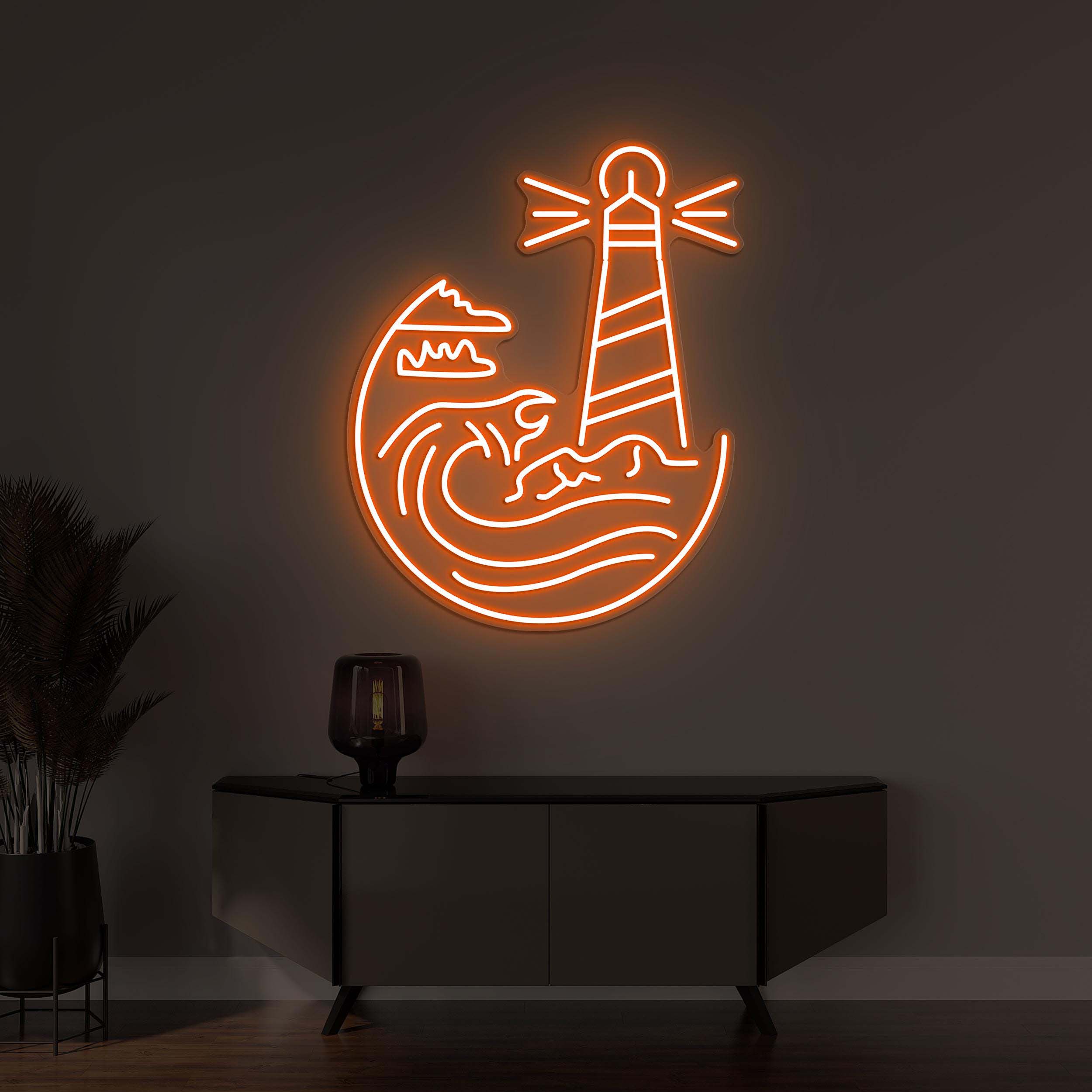 Lighthouse Neon Sign, Lighthouse LED Light, Lighthouse Wall Decor, Sea Wave Wall Art, Custom Neon Sign, Home Wall Decor, Game Room Wall Art