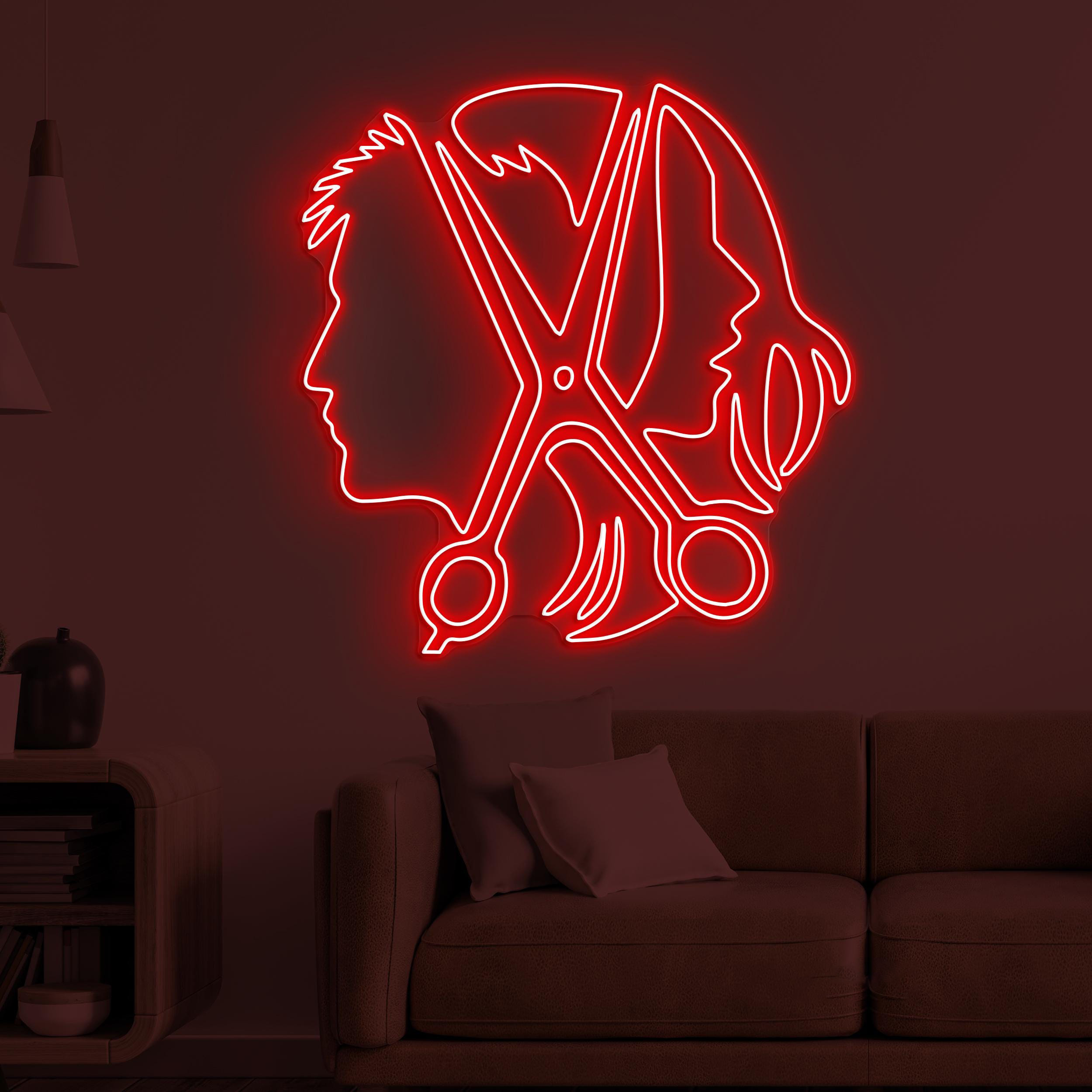 Couple Hair Cut Neon Sign, Couple Hair Cut LED Light, Couple With Scissor Wall Decor, Barber Business Shop Neon Light, Haircut Neon Sign