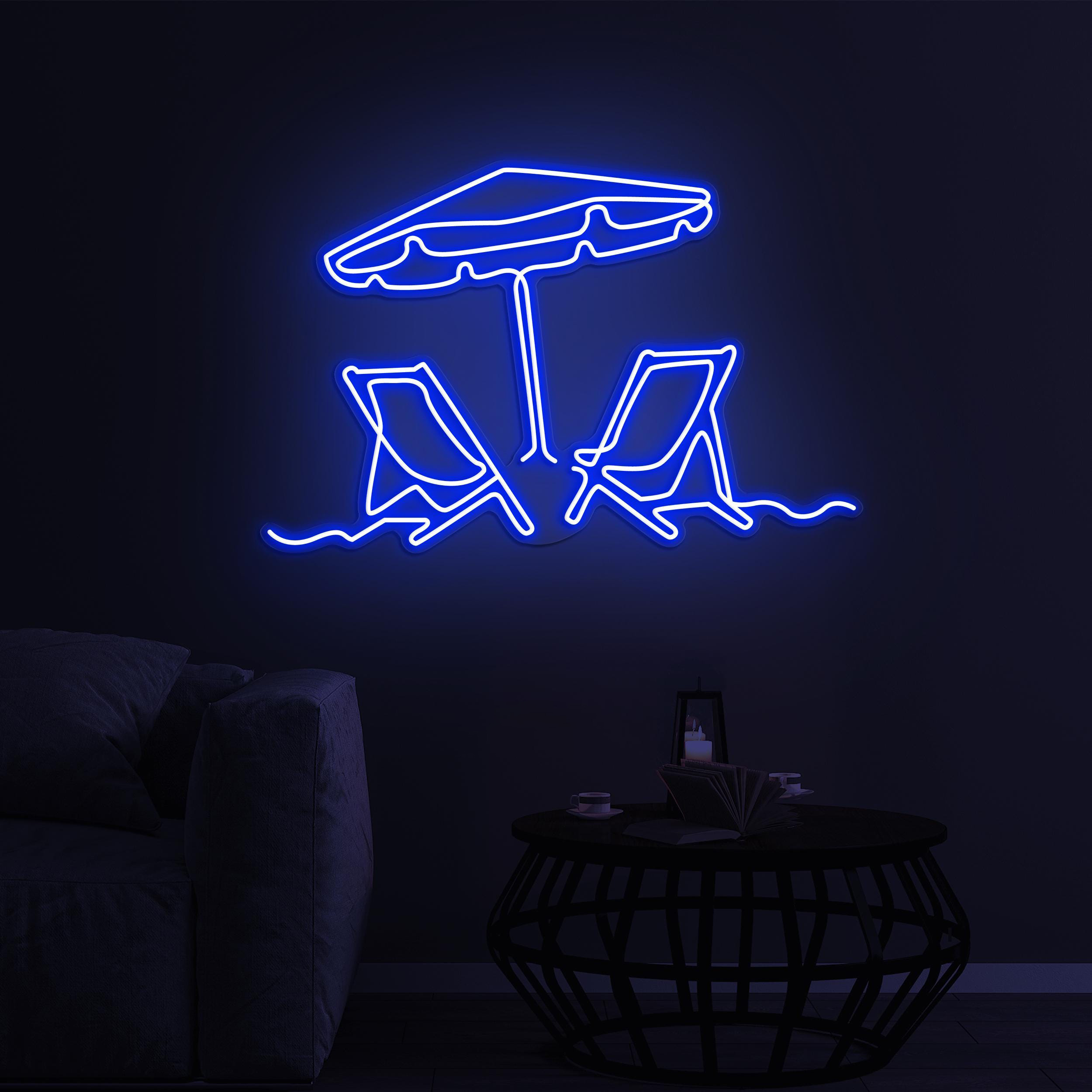 Umbrella and Chairs Neon Sign, Umbrella and Chairs LED Light, Beach Scene LED Neon Art, Summer Beach Decor, Home Wall Art, Gallery Art Sign