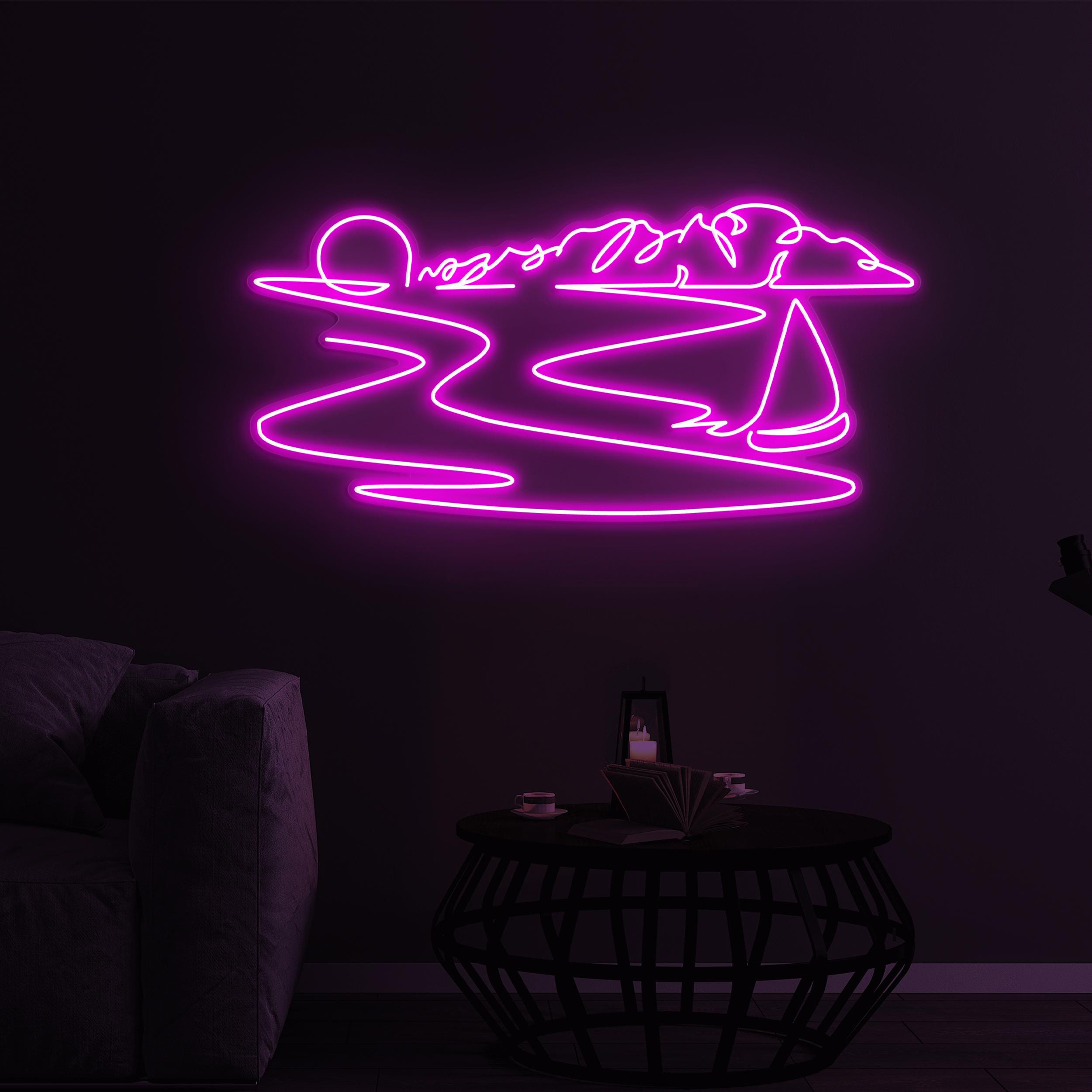 Sunset Neon Sign, Sunset LED Light, Sunset Sailboat Neon Sign, Beach Sunset Neon Sign for Home, Beach Bar & Party Decor, Personalized Gift