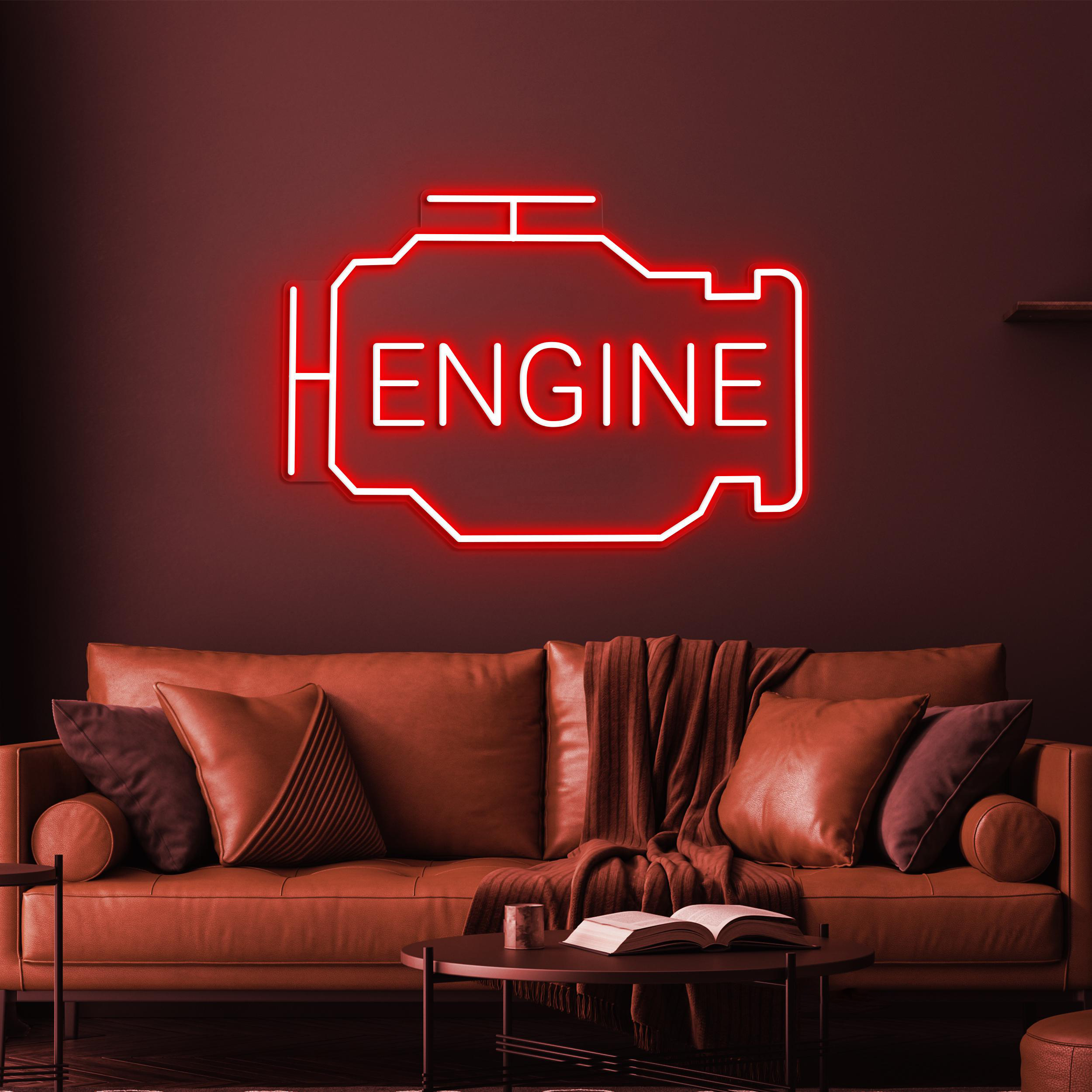 Engine Neon Sign, Engine Led Light, Workshop Wall Decor, Mechanic Neon Art, Car Engine Neon Sign, Birthday Gift For Dad, Garage Wall Decor