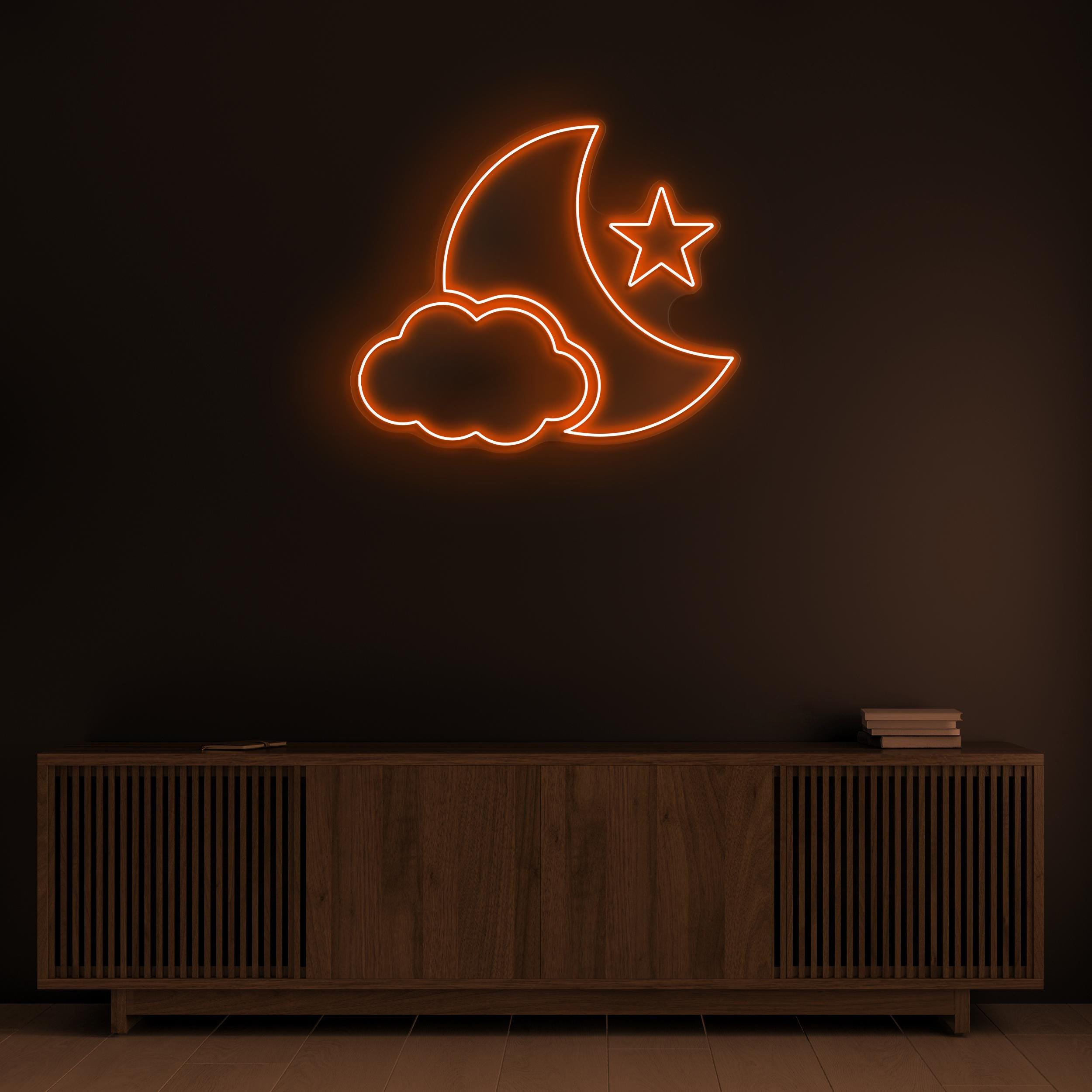 Moon and Cloud Neon Sign, Moon, Cloud and Stars LED Light, Kids Room Wall Art, Night Sky Wall Decor, Moonlight Neon Sign, Sweet Dreams Decor