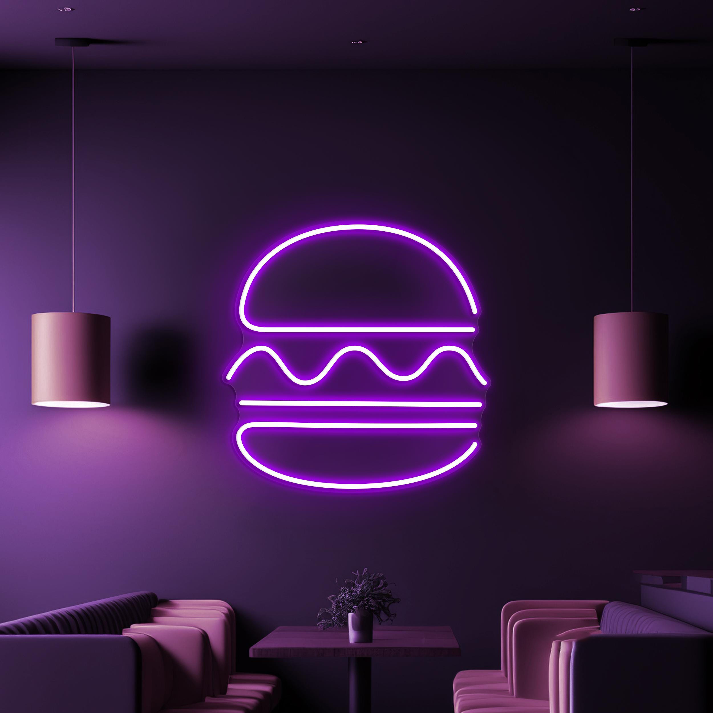 Burger Neon Sign, Burger LED Light, Fast Food Wall Decor, Kitchen Wall Art, Hamburger Neon Light, Street Food Decor, Burger Shop Neon Art
