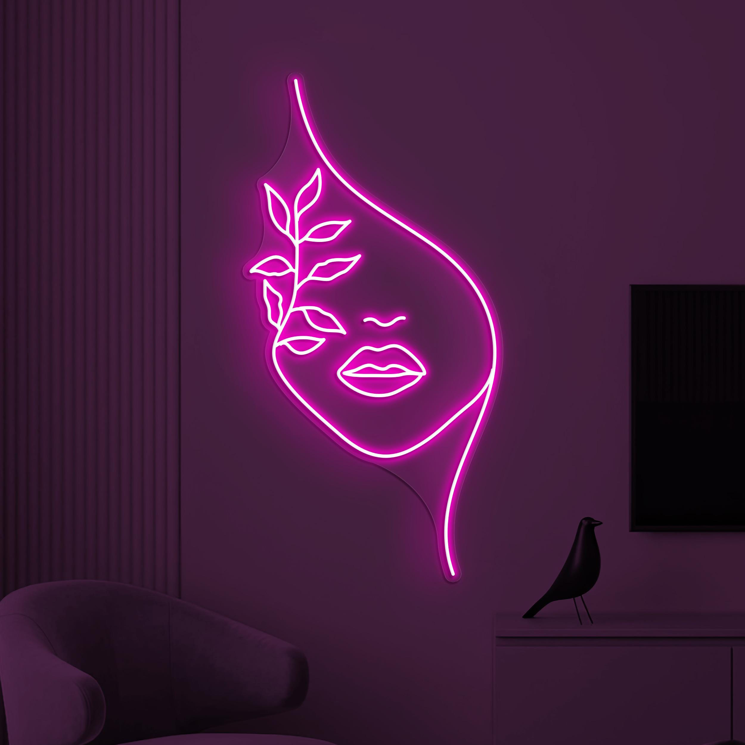 Woman with Leaves Neon Sign, Woman with Leaves LED Sign, Floral Face Wall Decor, Nature's Beauty Wall Art, Home Wall Decor, Girl Room Decor