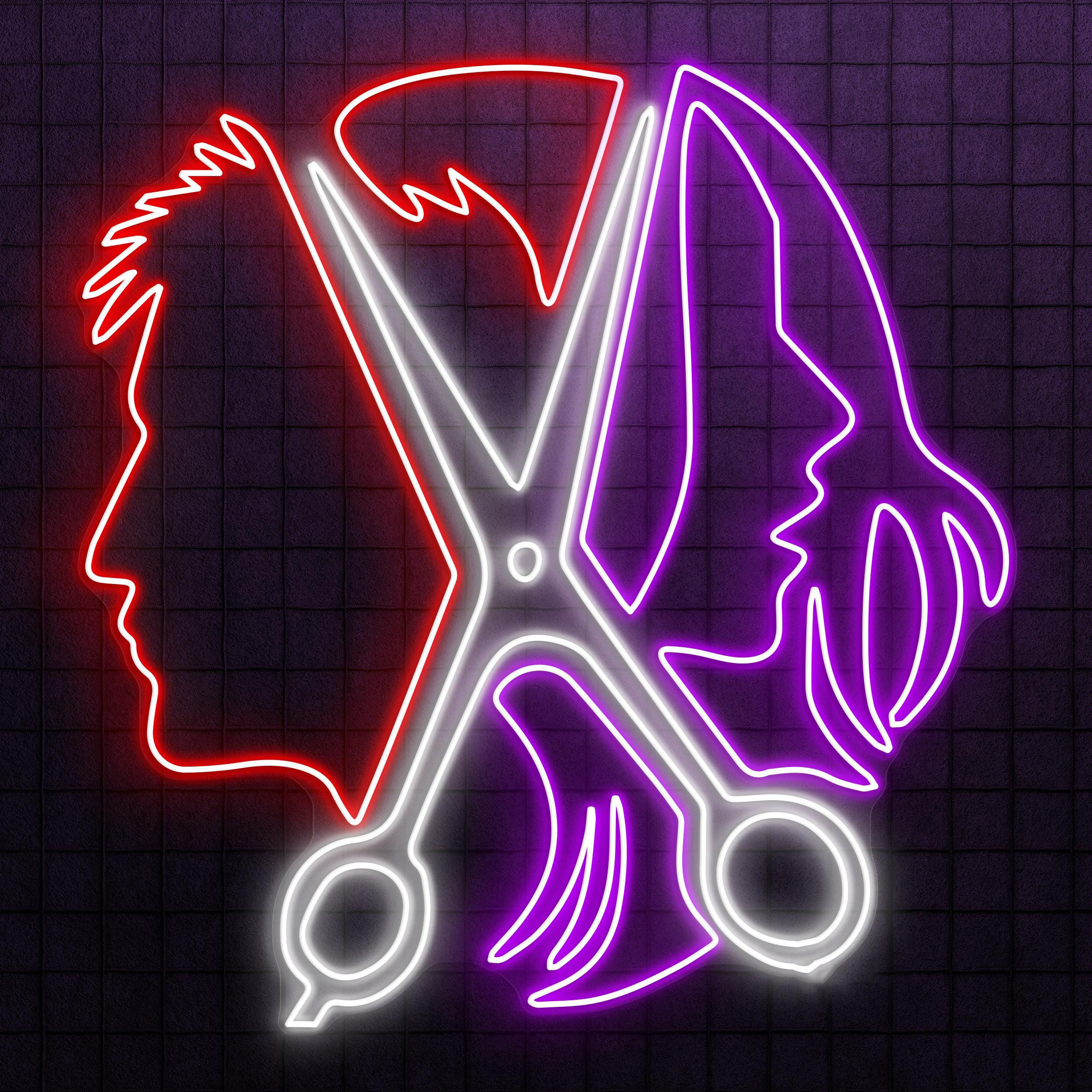 Couple Hair Cut Neon Sign, Couple Hair Cut LED Light, Couple With Scissor Wall Decor, Barber Business Shop Neon Light, Haircut Neon Sign