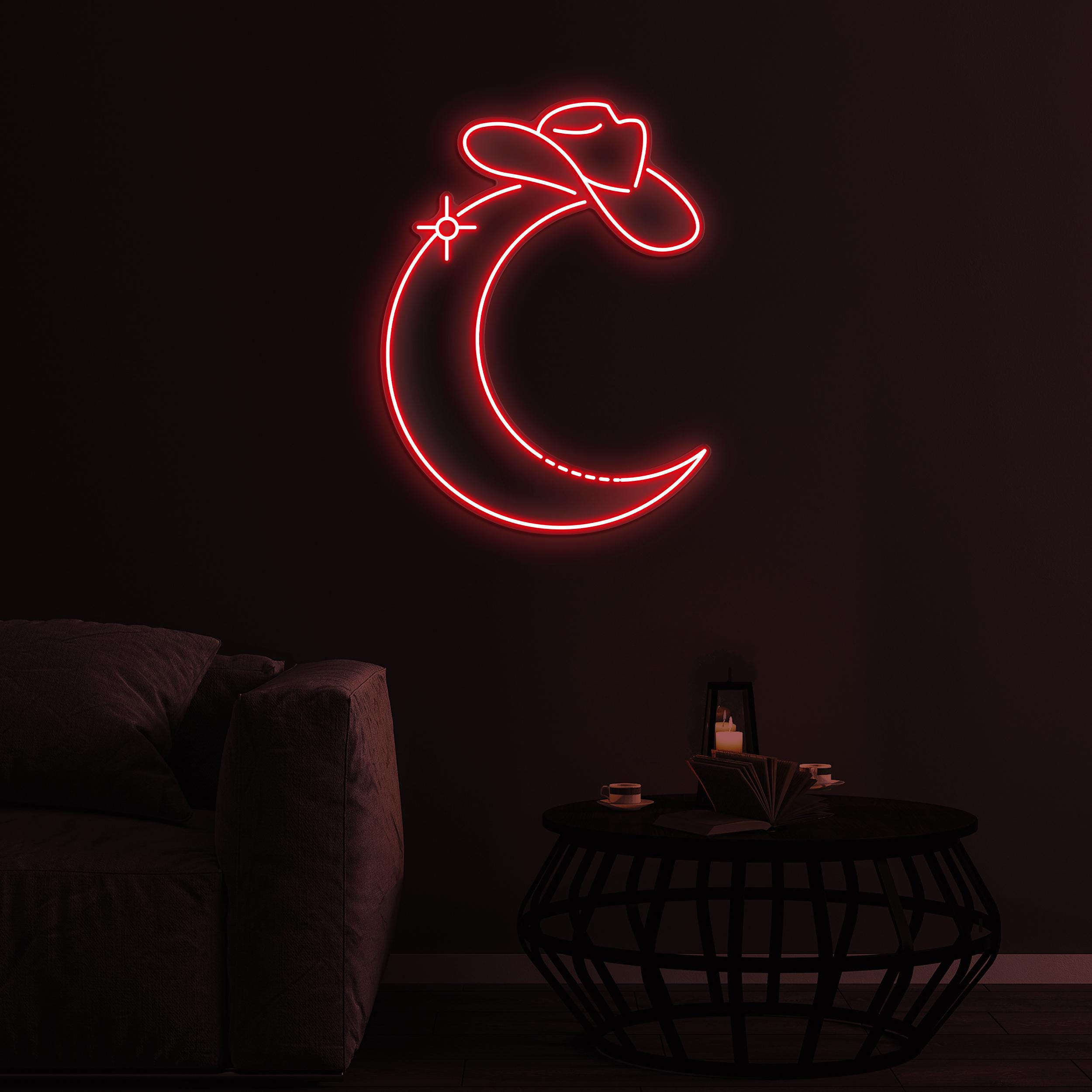 Moon Wearing Cowboy Hat Neon Sign, Moon LED Light, Home Wall Decor, Western Cowboy Bar Sign, Man Cave Decor, Western Bar Pub Neon Sign, Gift