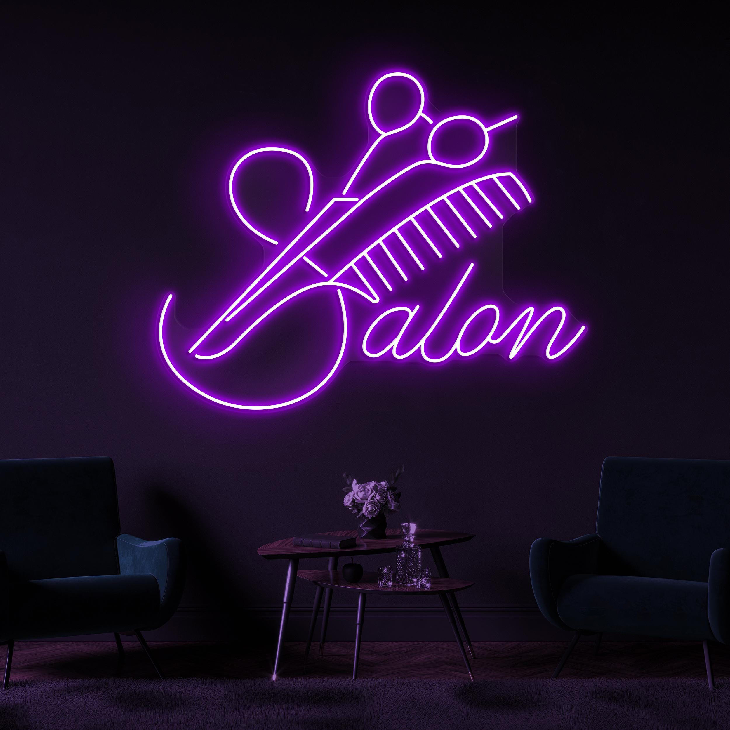 Salon Neon Sign, Salon LED Light, Scissors and Comb Wall Decor, Hairdressing Tools Wall Art, Barber Shop Wall Decor, Hair Salon Business Art