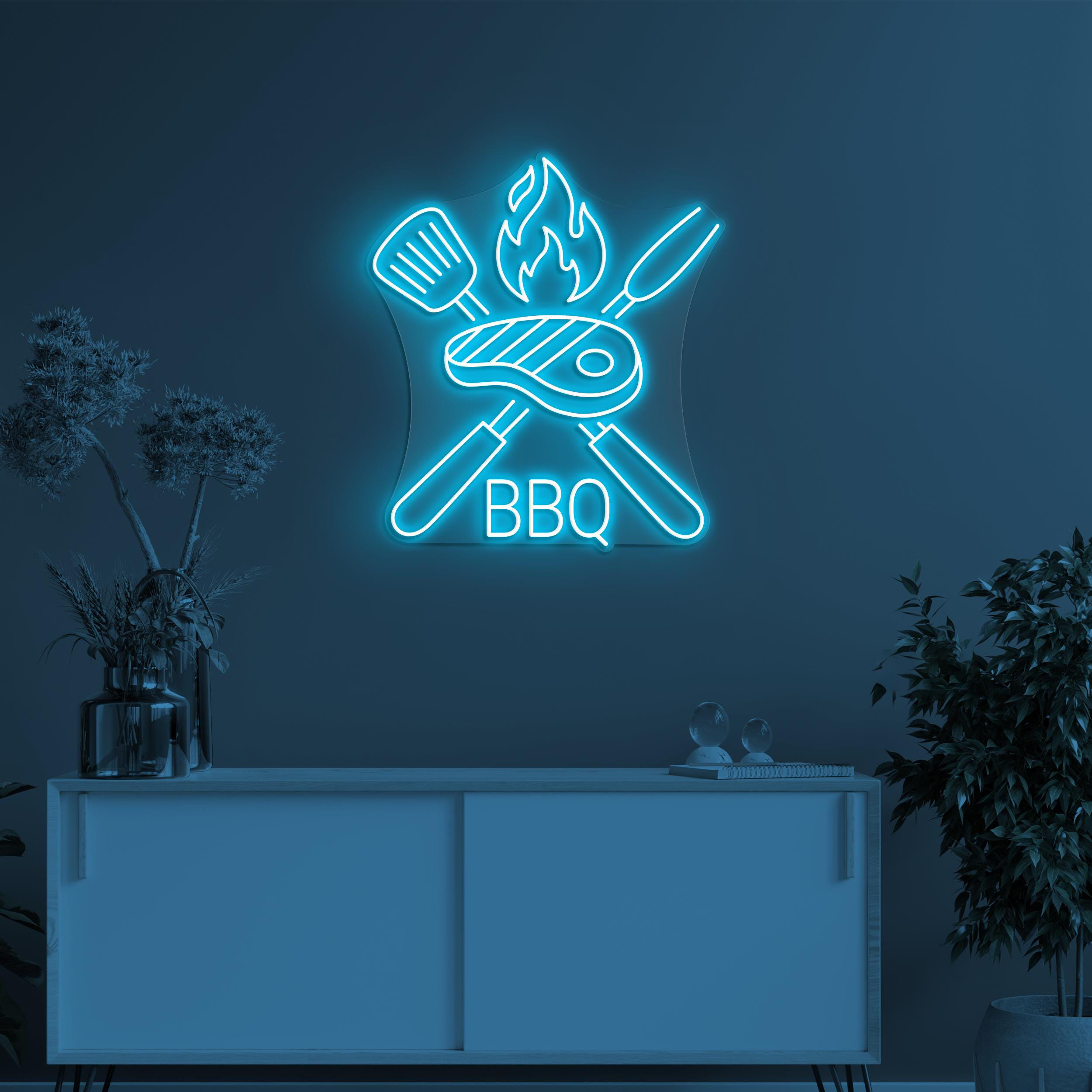 BBQ Neon Sign, BBq Led Light, Fire Meat Sign, Barbeque Wall Decor, Spoon Wall Art, BBQ Lover Gift, Home Room BBQ Party Decor, Restaurant Art