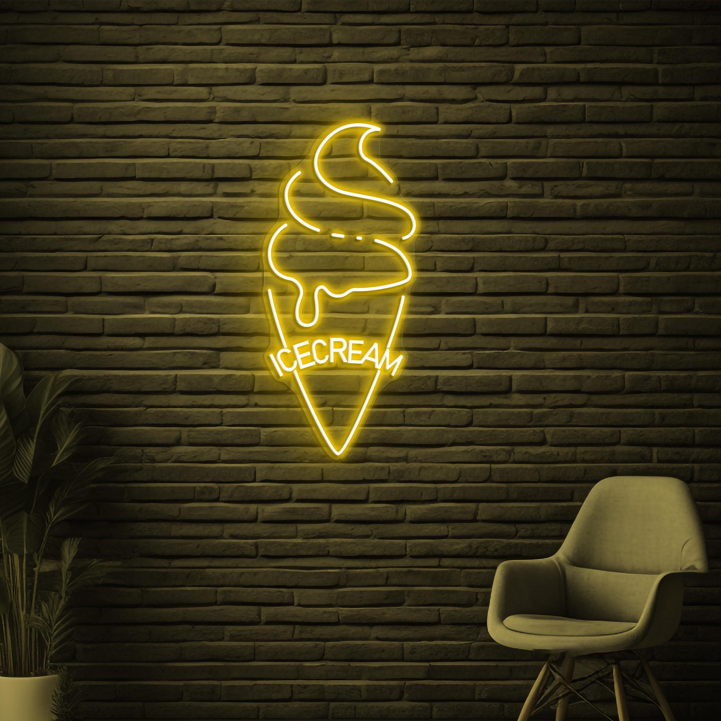 Ice Cream Neon Sign, Cone Ice Cream LED Light, Ice Cream Logo Wall Art, Ice Cream Shop Decor, Sweet Treat Wall Art, Decor for Dessert Spot