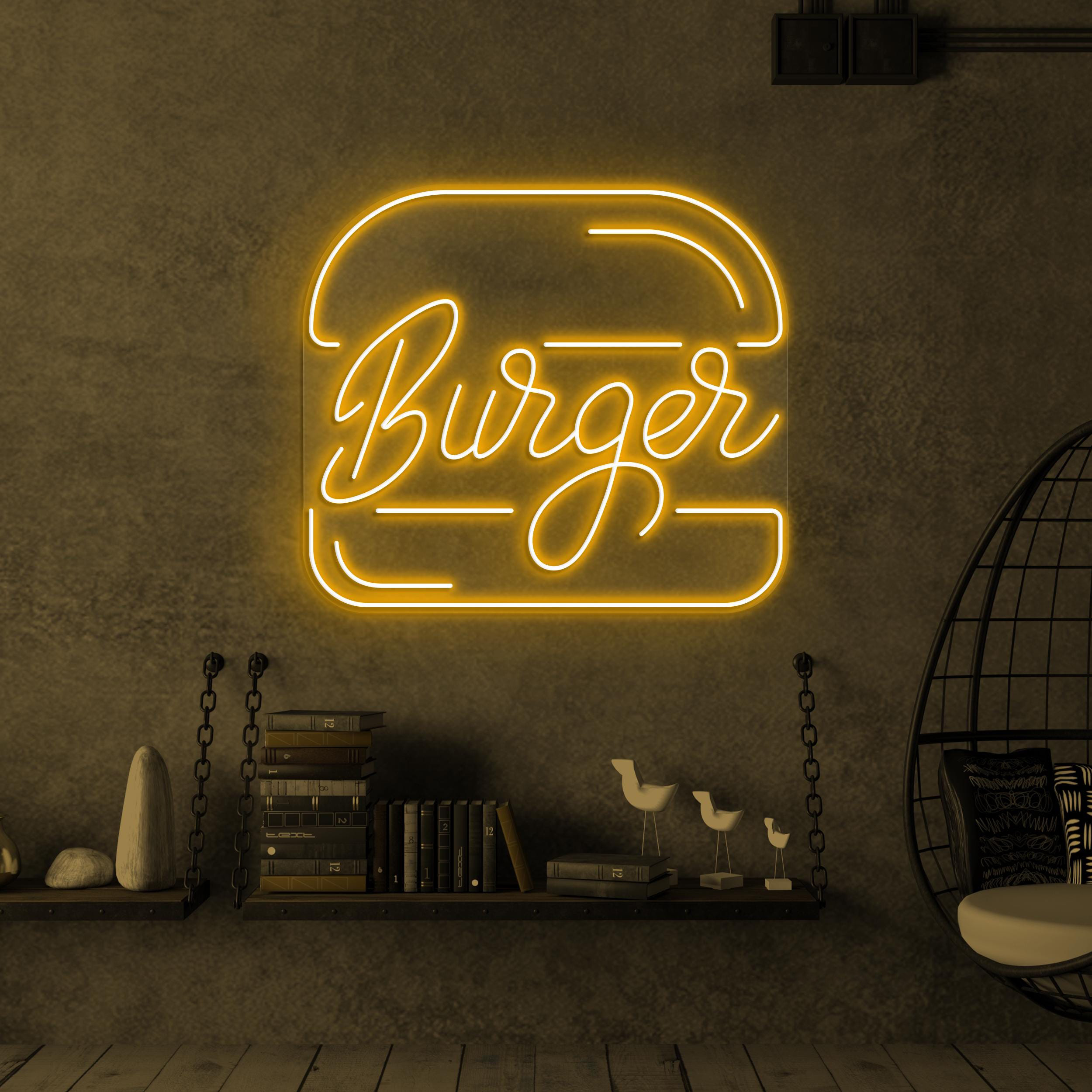Burger Neon Sign, Hamburger LED Light, Fast Food Decor, Burger Logo Sign, Burger Lover Gift, Hamburger Neon Art, Sign, Restaurant Neon Sign