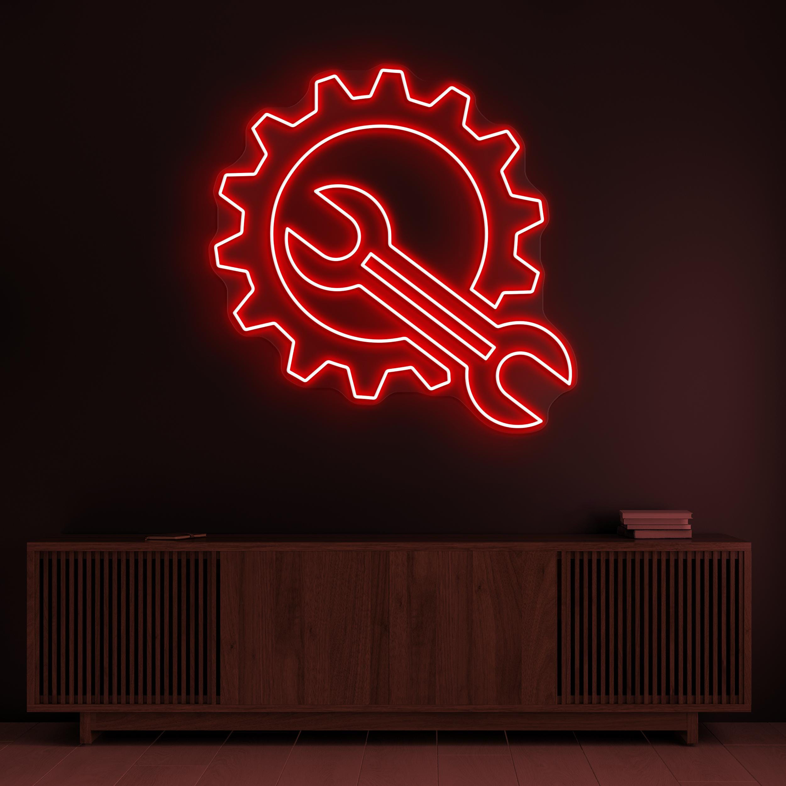 Gear & Wrench Neon Sign, Gear and Wrench LED Light, Mechanic Wall Decor, DIY Wall Art, Garage Neon Light, Work Shop Art, Mechanic Tools Sign