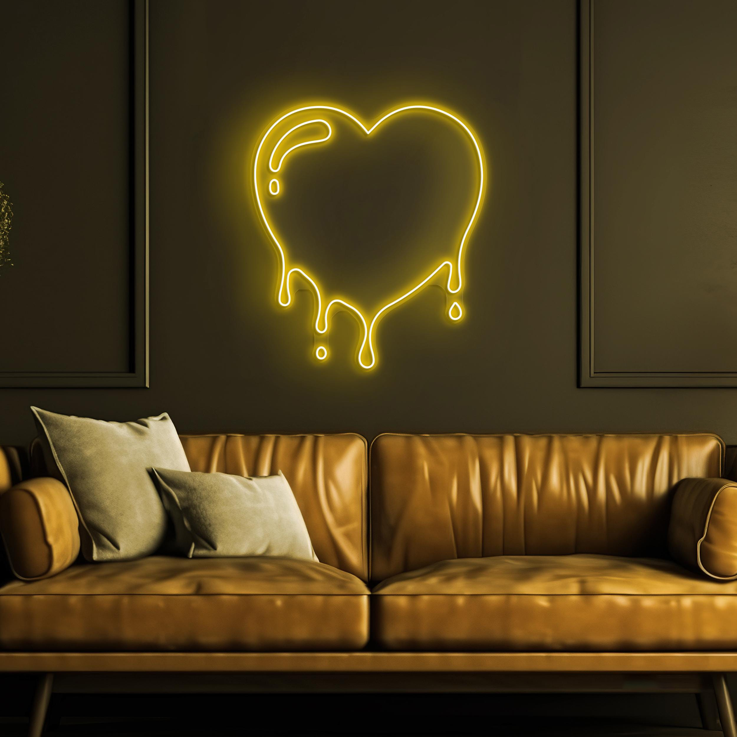 Melting Heart Neon Sign, Melting Heart Light, Heart Wall Decor, Couple Room Wall Art, Romantic Gift, Wedding Party Decor, Led Heart Art