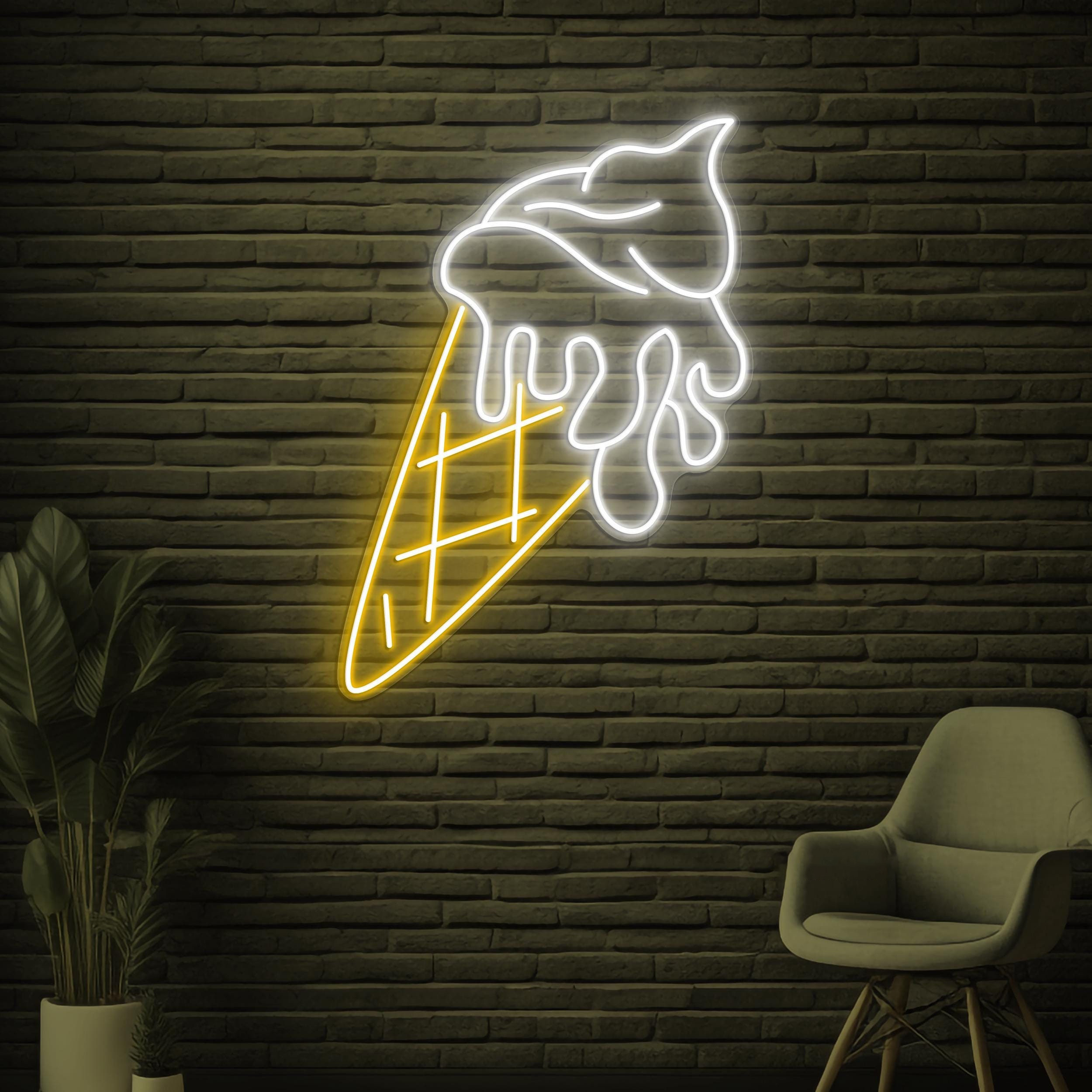 Cone Ice Cream Neon Sign, Cone Ice Cream LED Light, Ice Cream Shop Wall Decor, Decor for Cafe, Bar, Dessert Spot, Ice Cream Display Sign