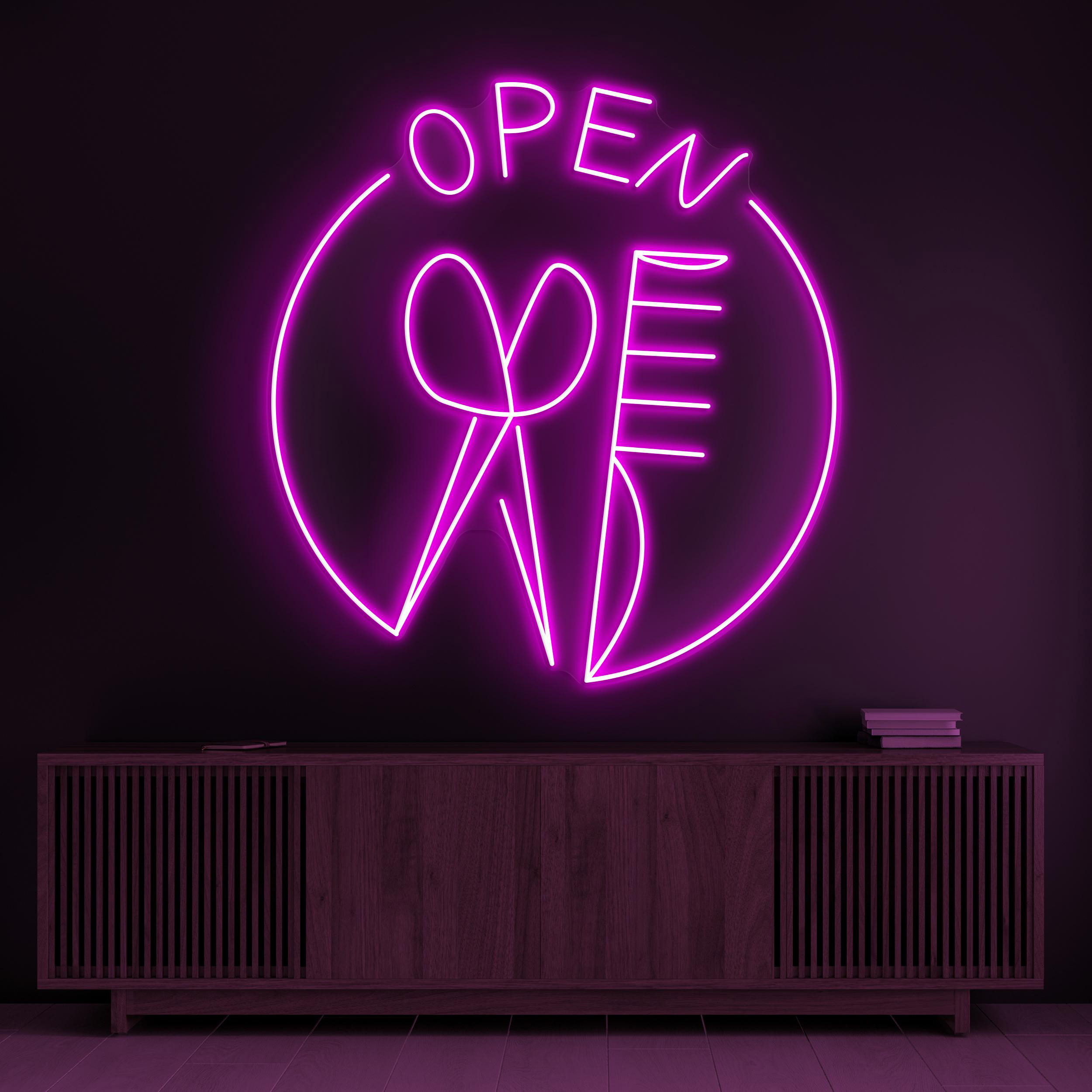 Open Barber Shop Neon Sign, Open Barber Shop LED Light, Scissor & Comb Wall Decor, Haircut Shop Wall Art, Hair Beauty Neon Light, Custom Art