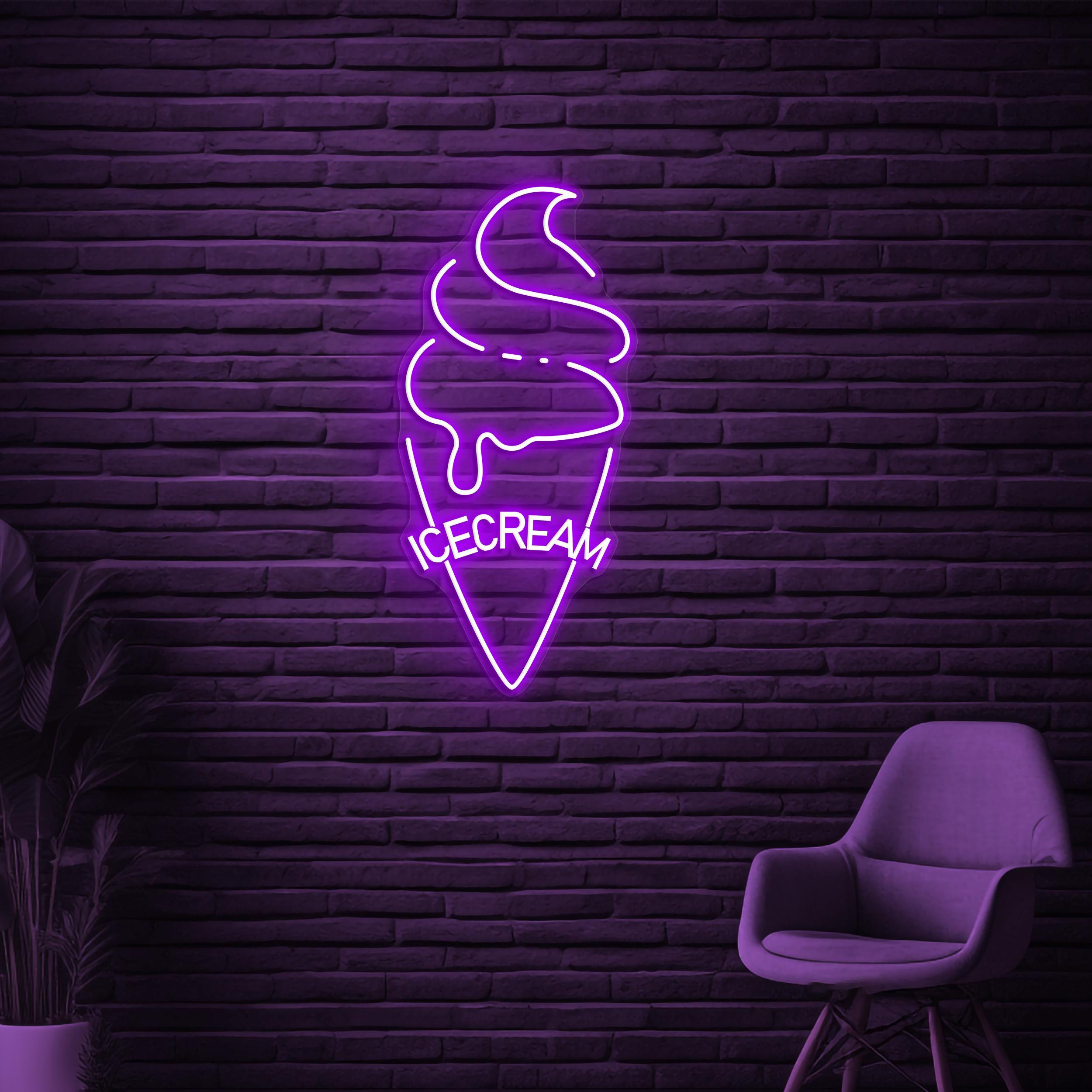 Ice Cream Neon Sign, Cone Ice Cream LED Light, Ice Cream Logo Wall Art, Ice Cream Shop Decor, Sweet Treat Wall Art, Decor for Dessert Spot