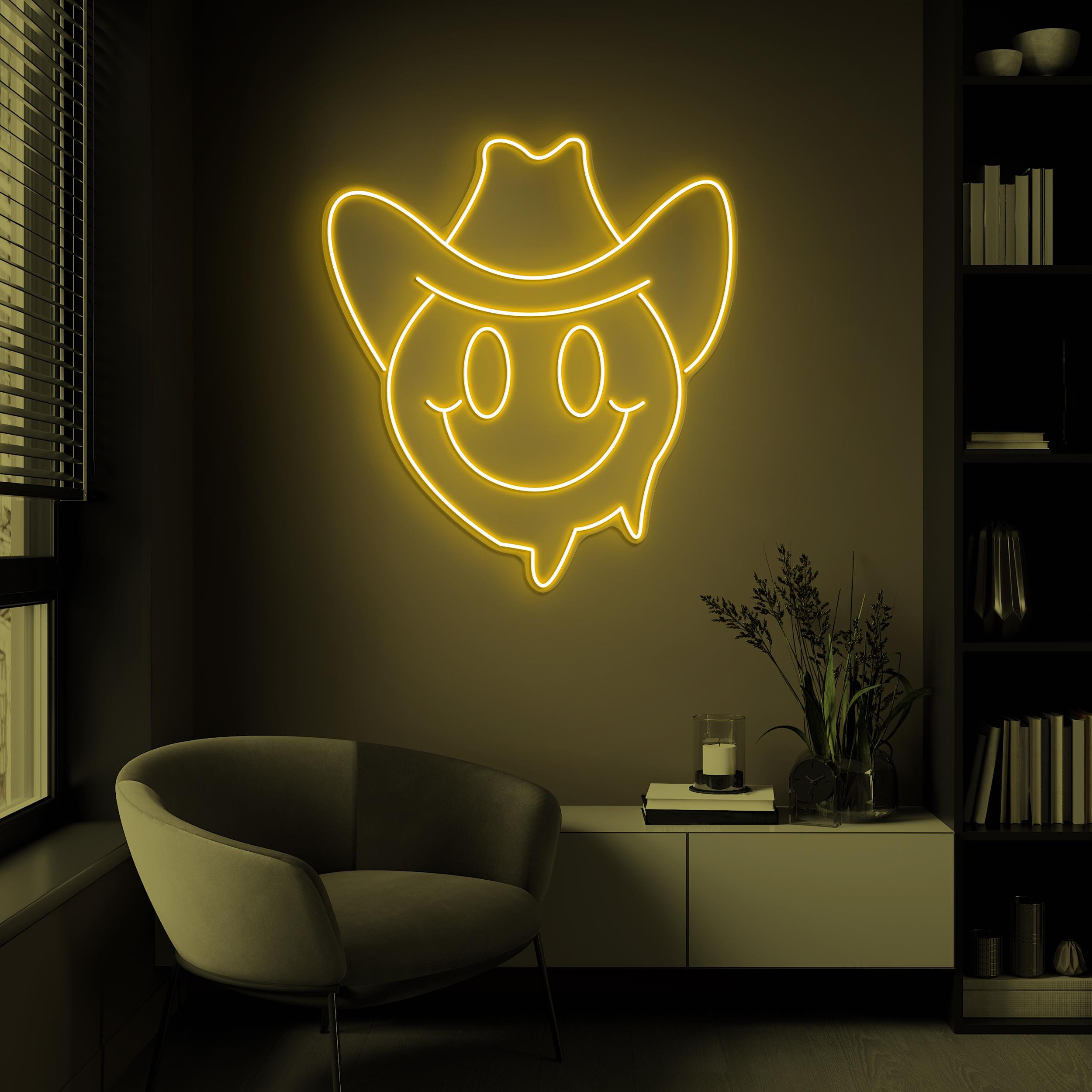 Smiley Cowboy Neon Sign, Smiley Face Cowboy LED Sign, Custom Neon Sign, Howdy Cowboy Decor, Cowboy Hat Art, Western Cowboy Decor, Home Decor